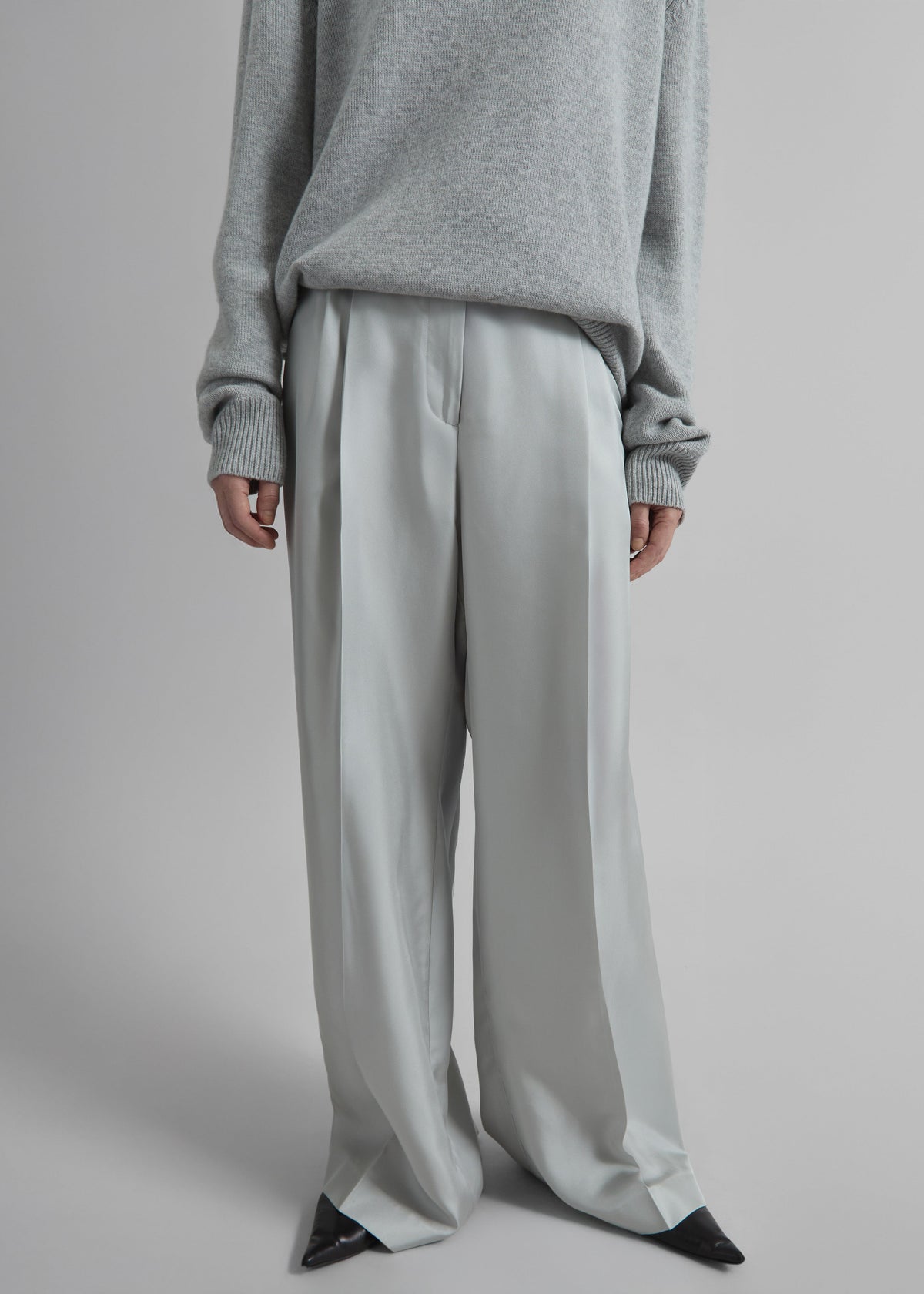 Marfa Pleated Silk Trousers - Grey - 3