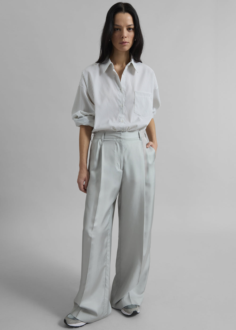 Marfa Pleated Silk Trousers - Grey - 1