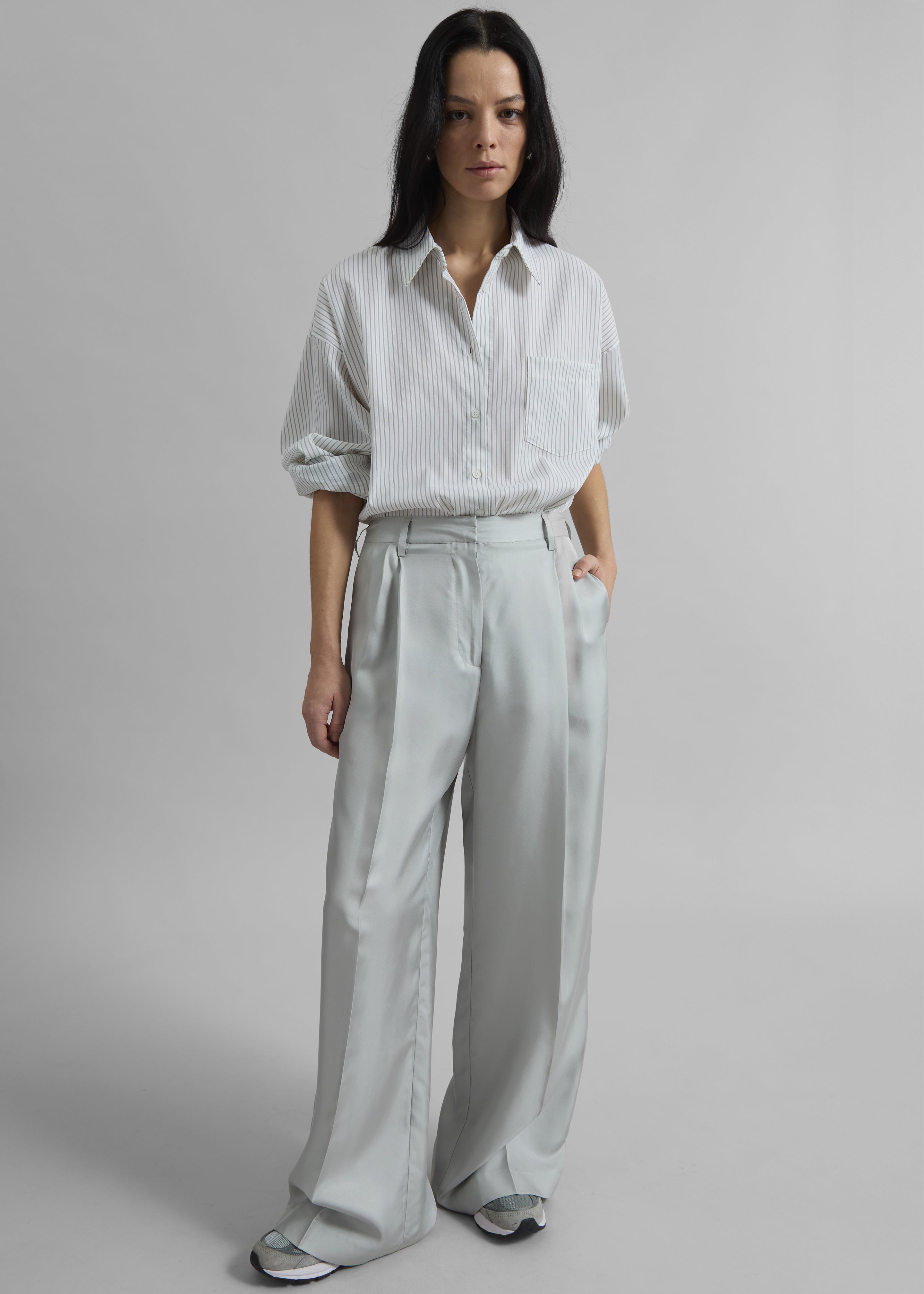Marfa Pleated Silk Trousers - Grey - 2