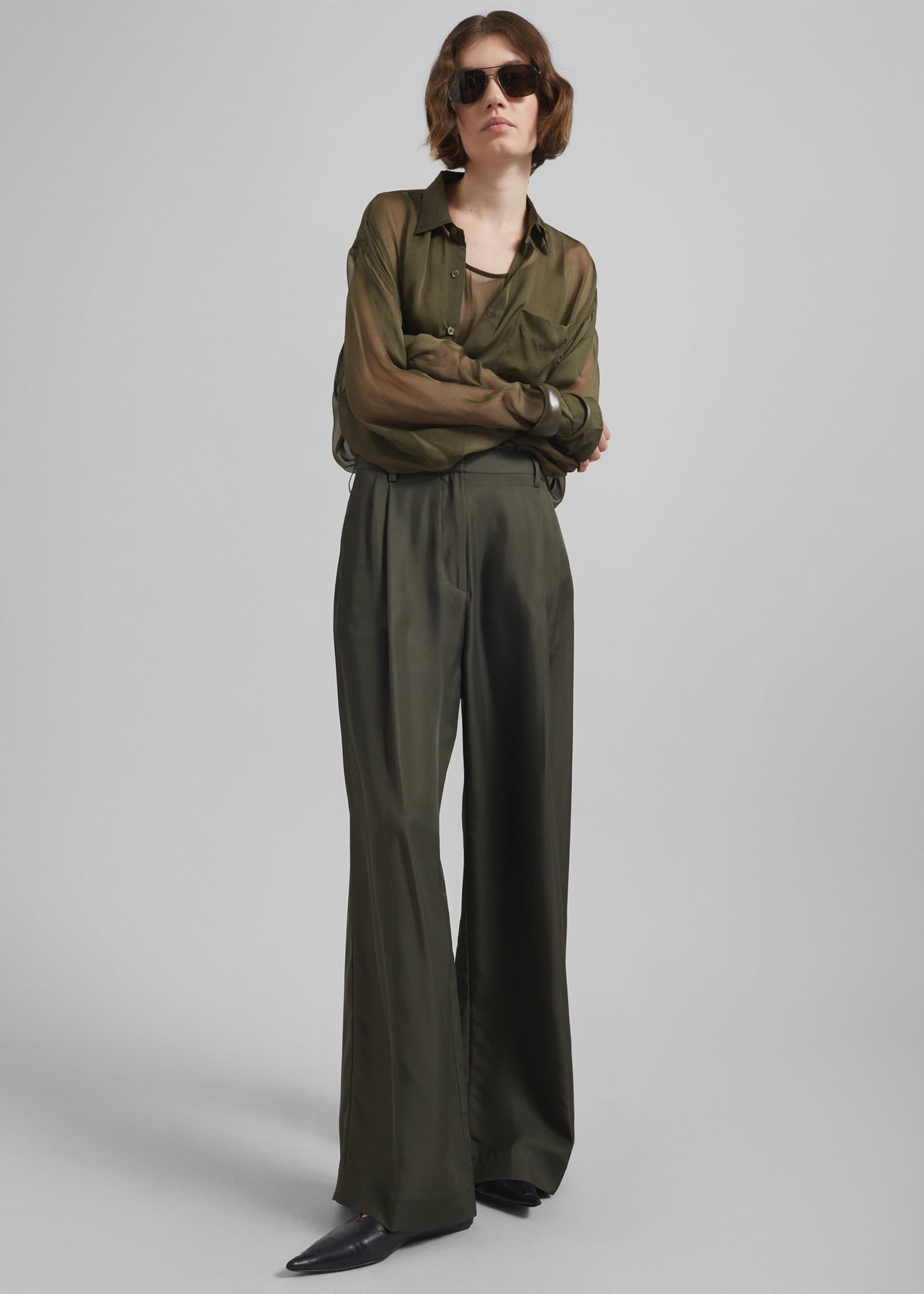 Marfa Pleated Silk Trousers - Khaki - 5