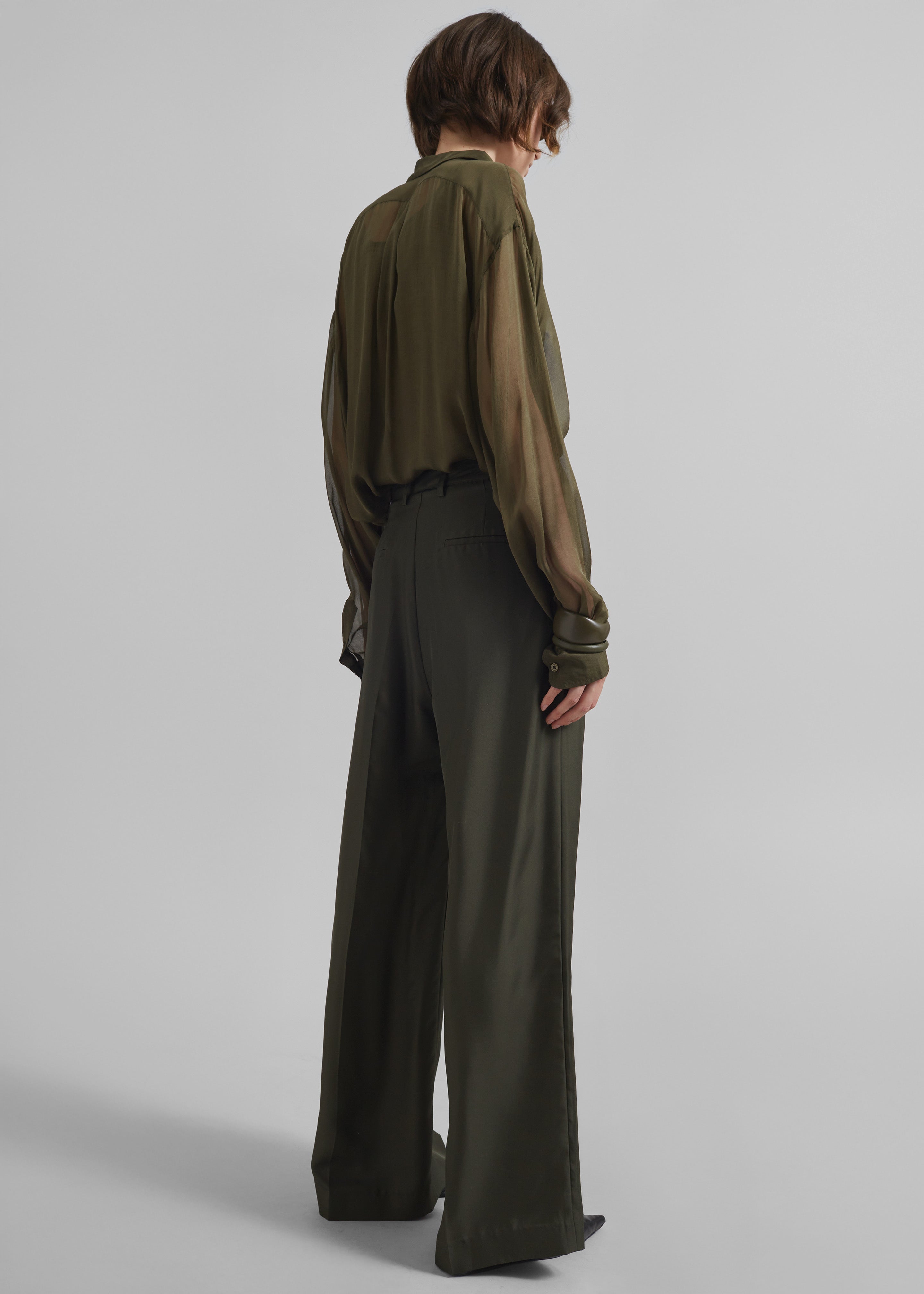 Marfa Pleated Silk Trousers - Khaki - 7