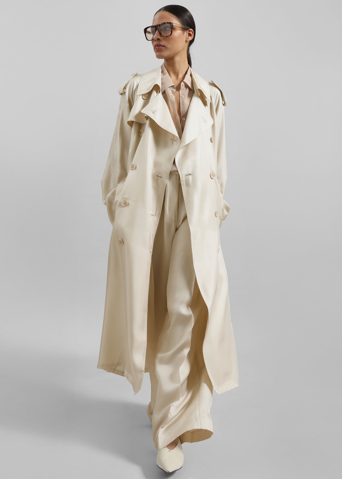 Marfa Pleated Silk Trousers - Light Beige - 4