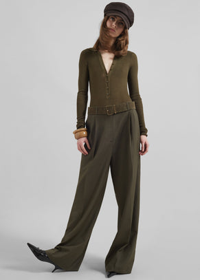 Marfa Pleated Wool Blend Trousers - Khaki