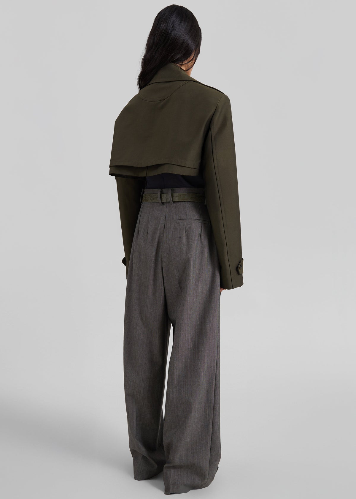 Margy Cropped Trench Coat - Dark Olive