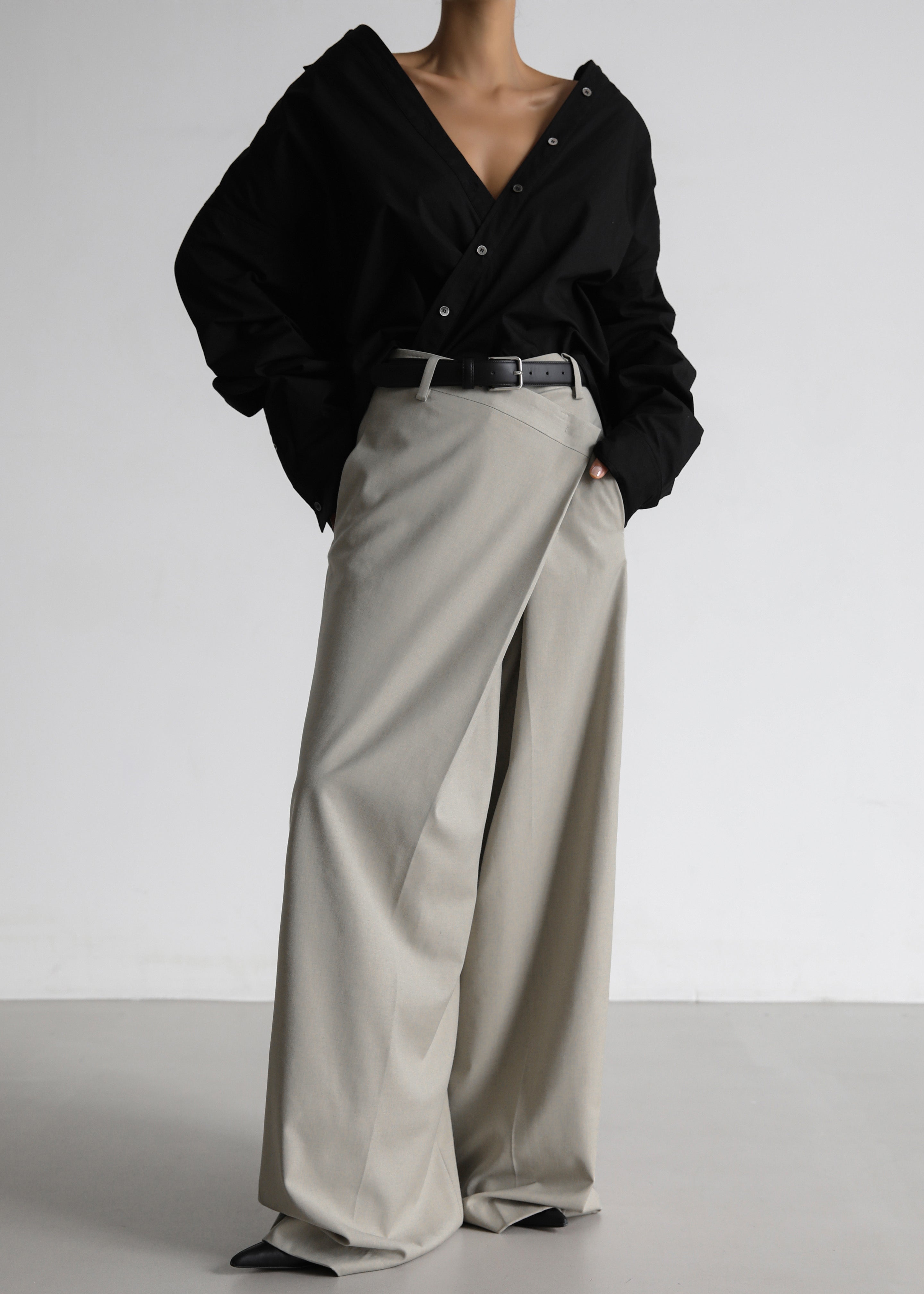 Marjorie Asymmetrical Trousers - Beige - 5