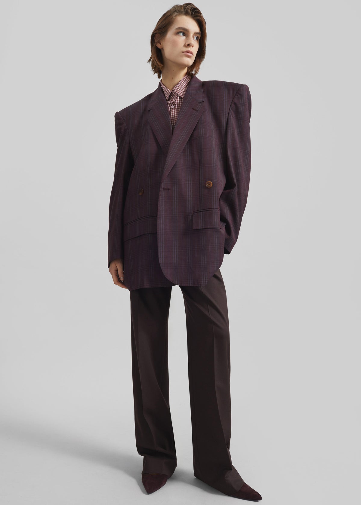Marnay Padded Blazer - Burgundy Plaid - 5
