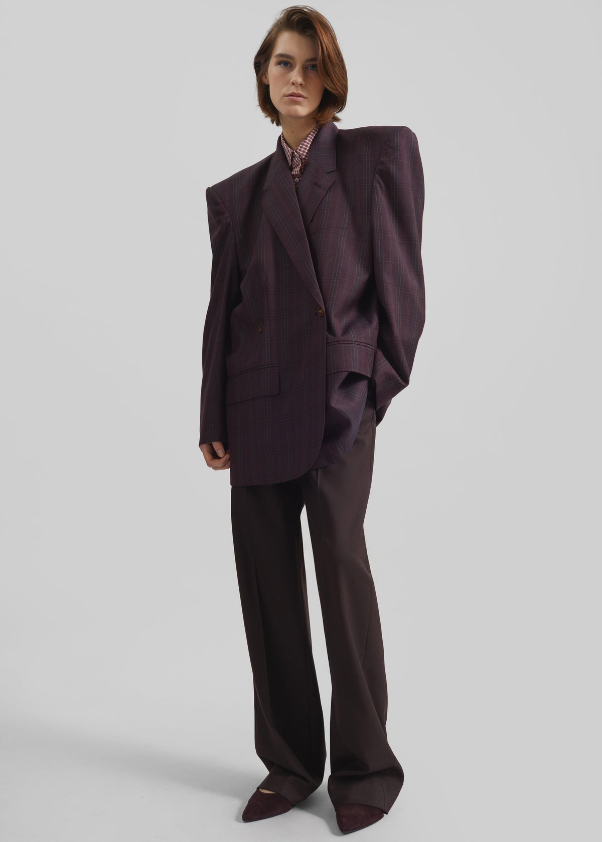 Marnay Padded Blazer - Burgundy Plaid - 7