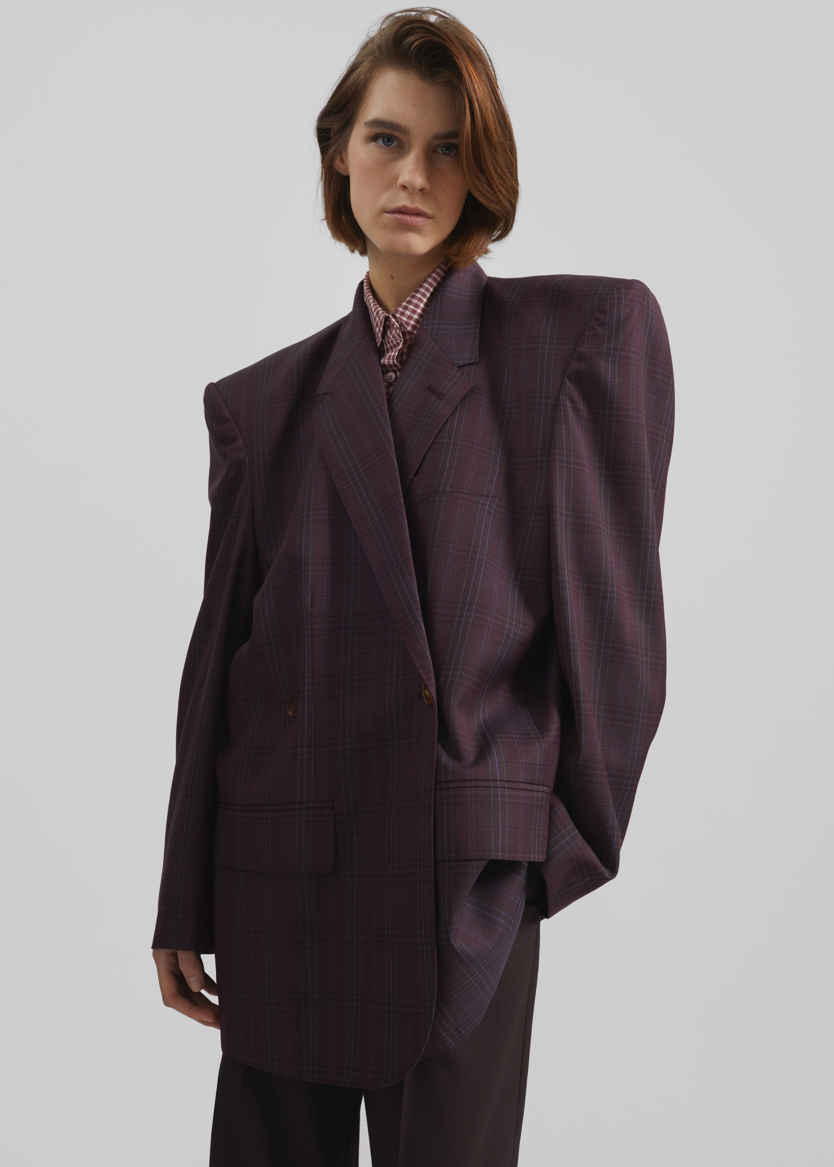 Marnay Padded Blazer - Burgundy Plaid - 6