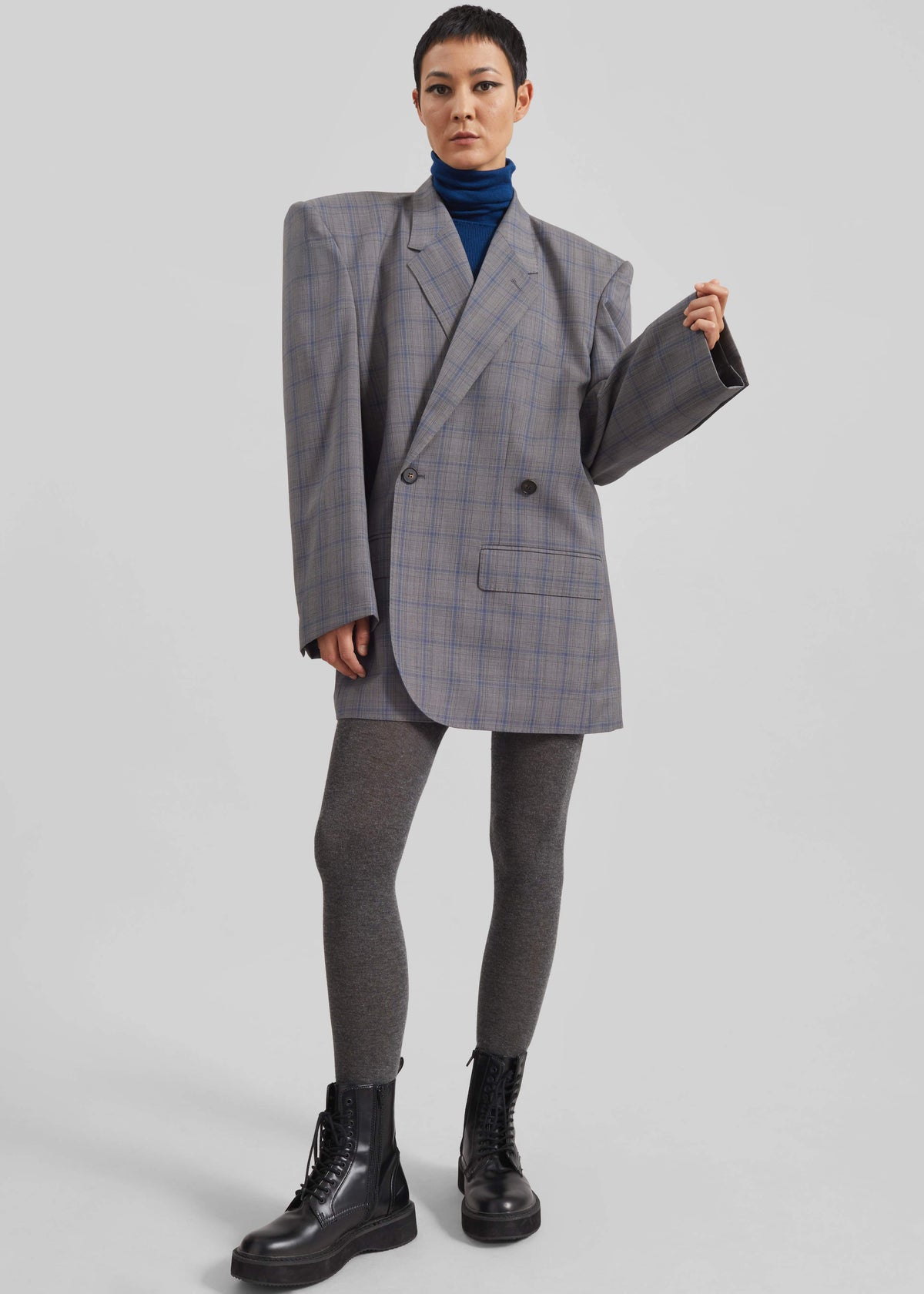 Marnay Padded Blazer - Grey Plaid - 3