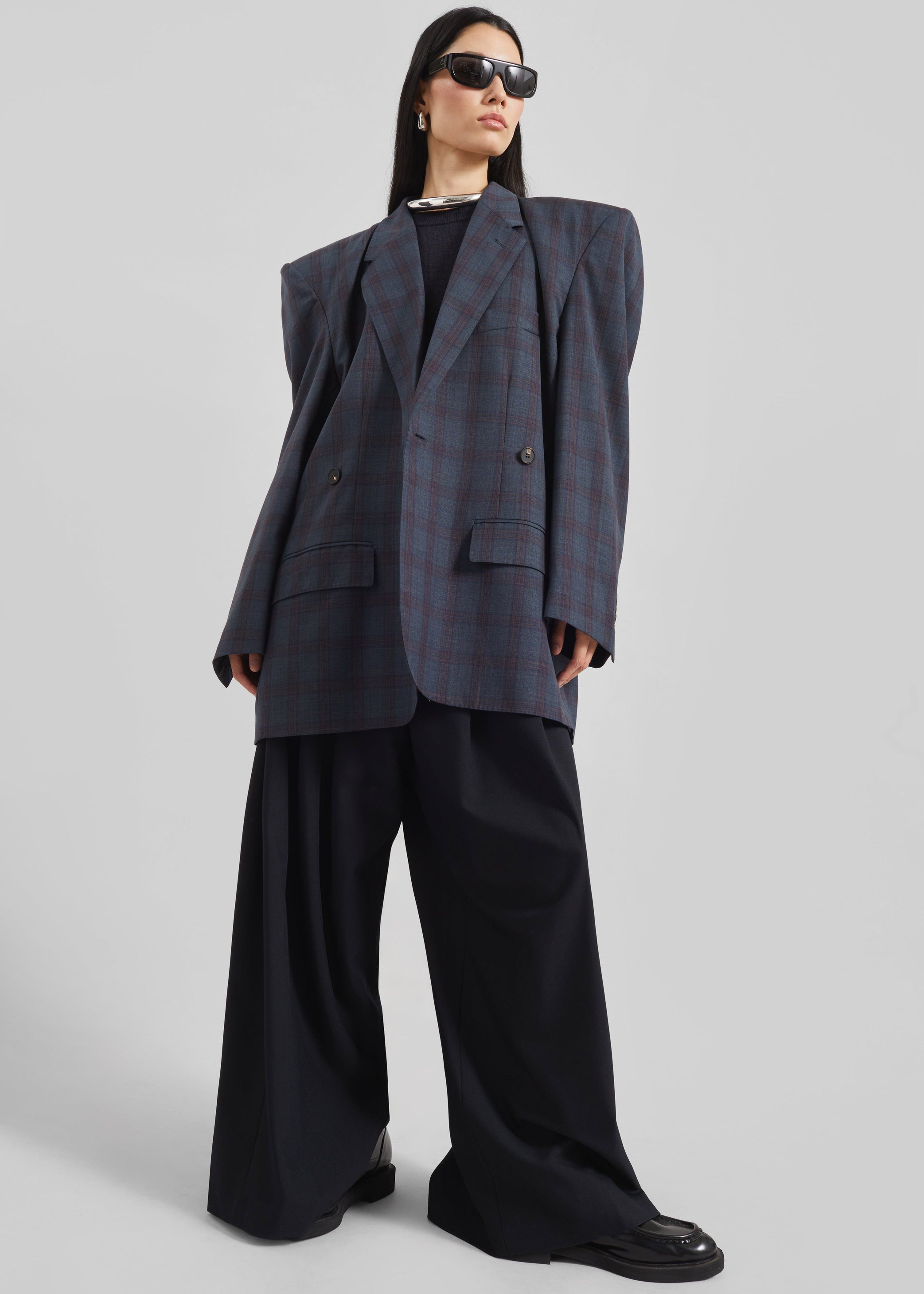 Shop the look image for Marnay Padded Blazer - Navy Plaid