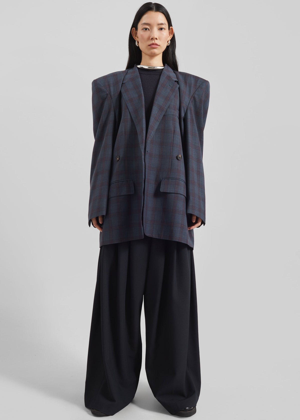 Marnay Padded Blazer - Navy Plaid - 5