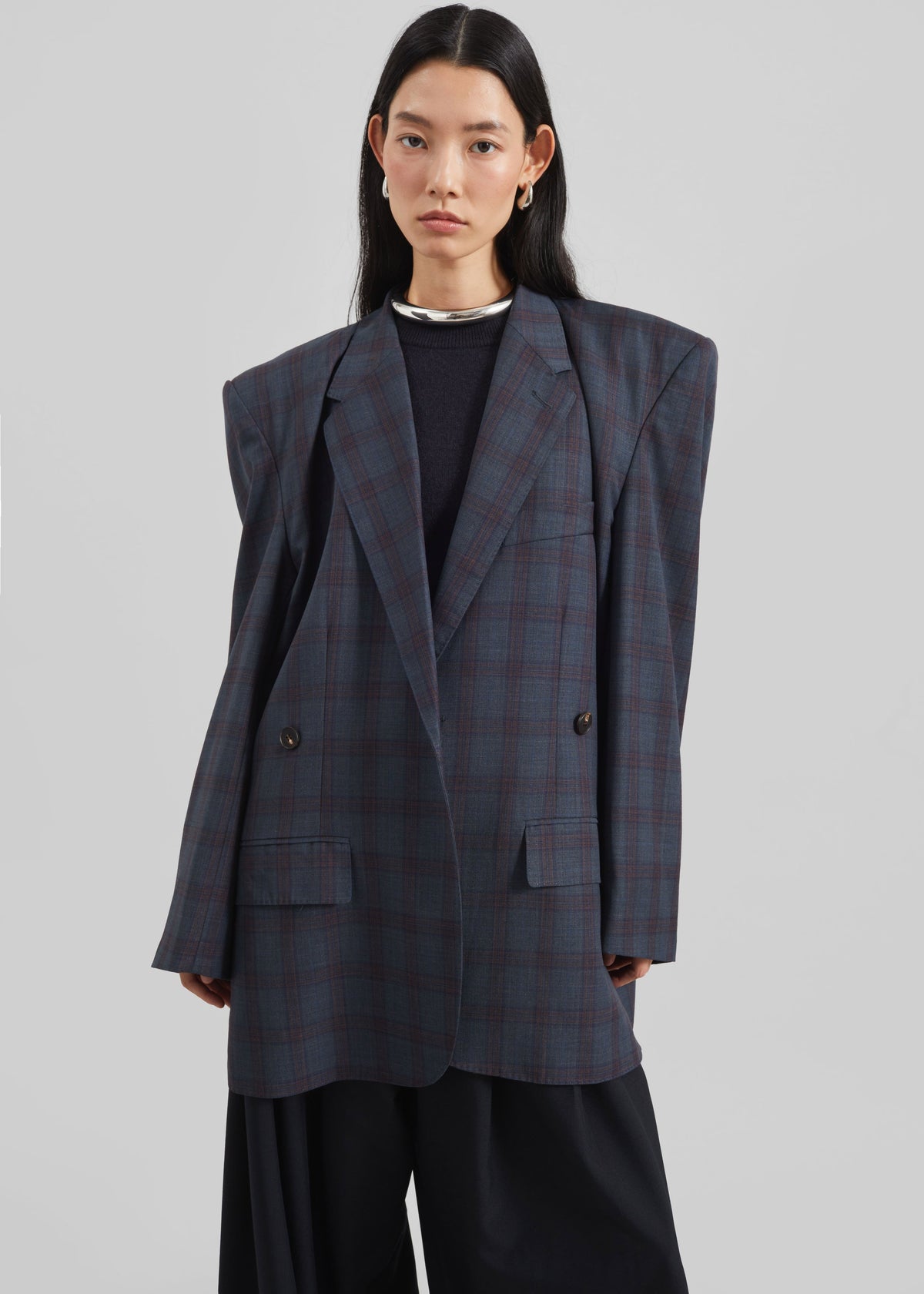Marnay Padded Blazer - Navy Plaid - 4