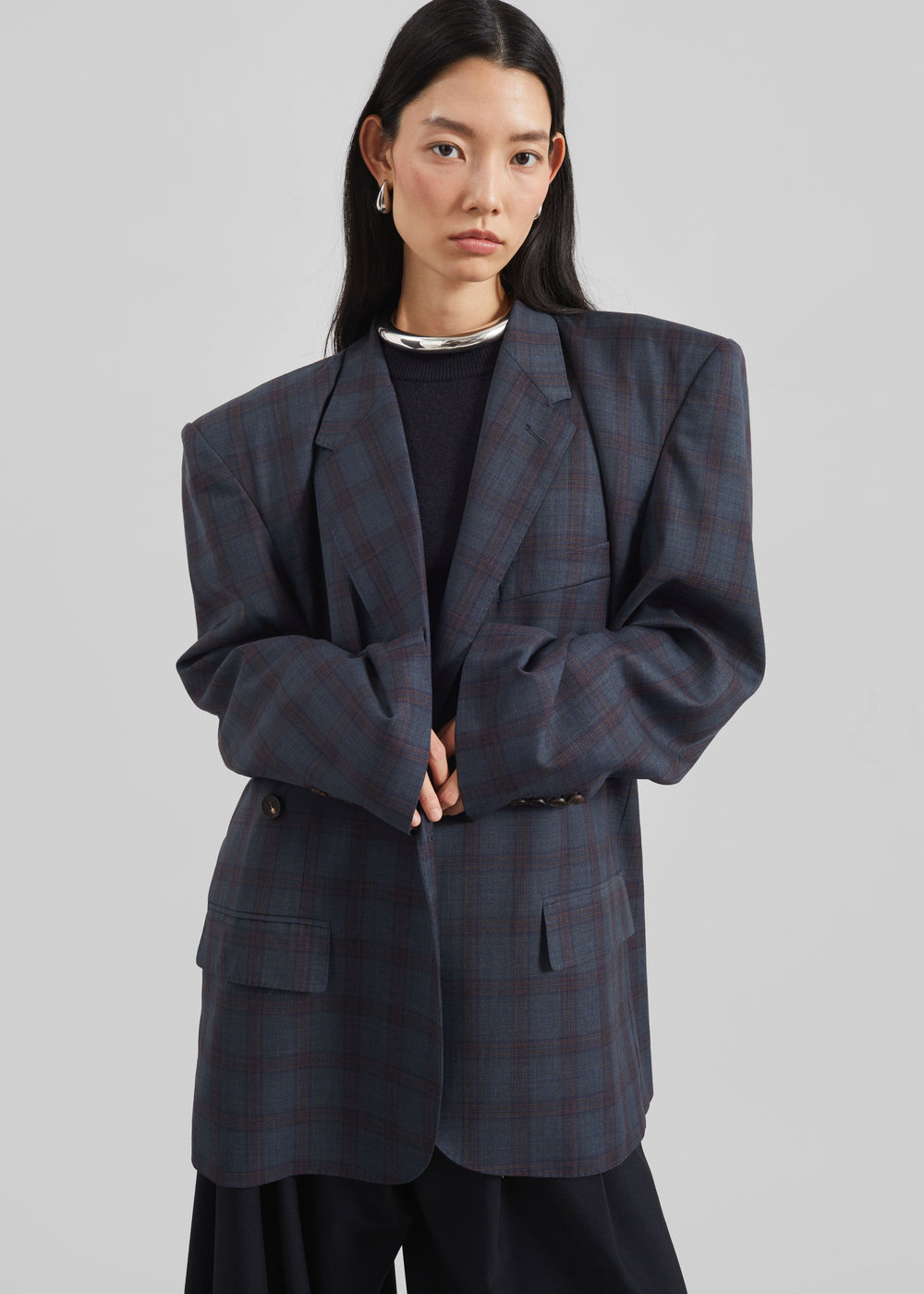 Marnay Padded Blazer - Navy Plaid