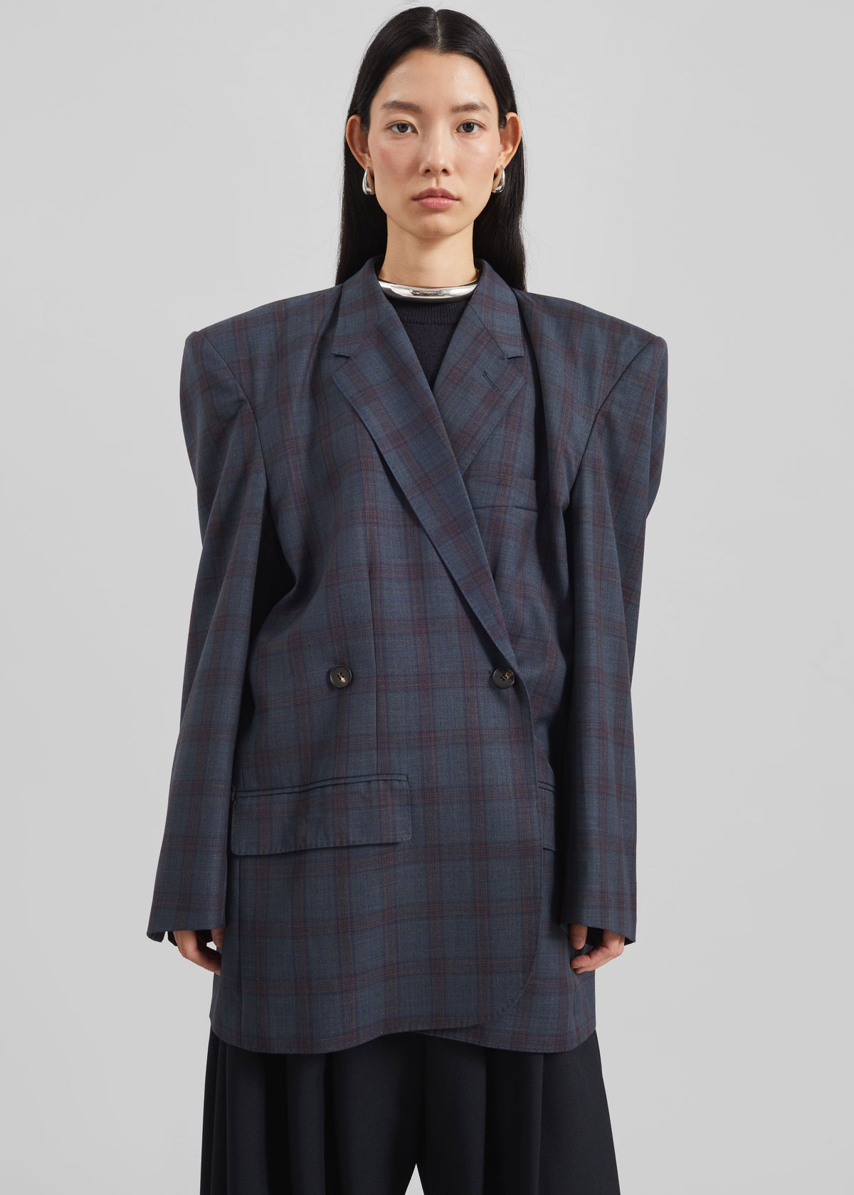 Marnay Padded Blazer - Navy Plaid - 6