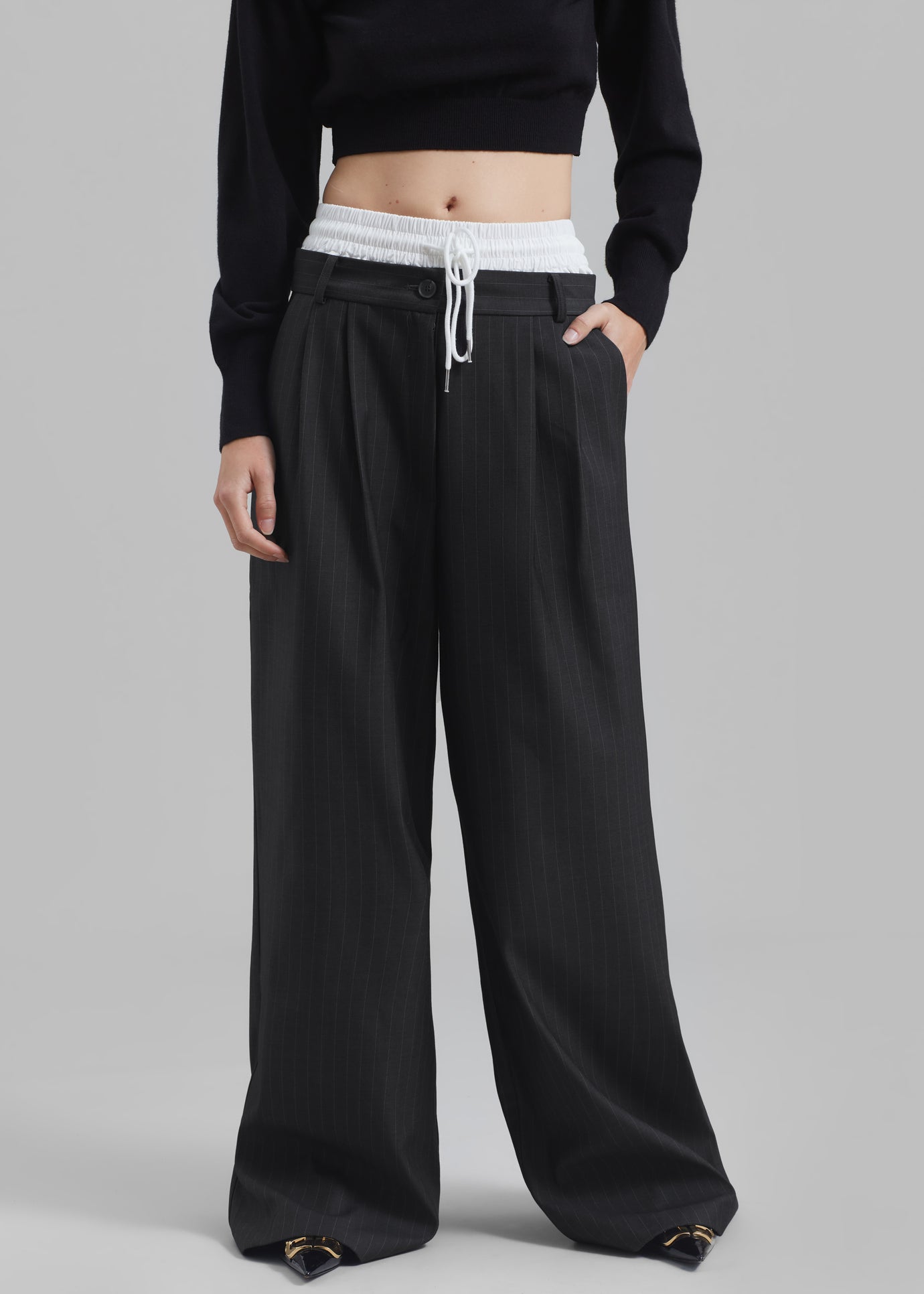 Maroney Pleated Boxer Trousers - Grey Pinstripe - 1