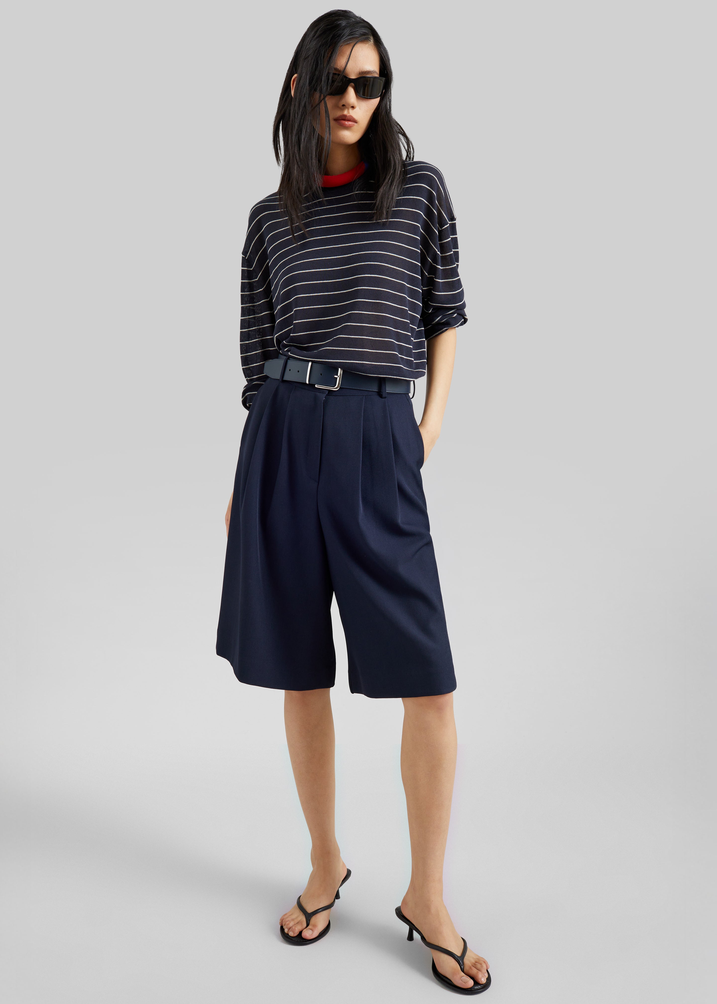 Martel Pleated Bermuda Shorts - Navy - 1