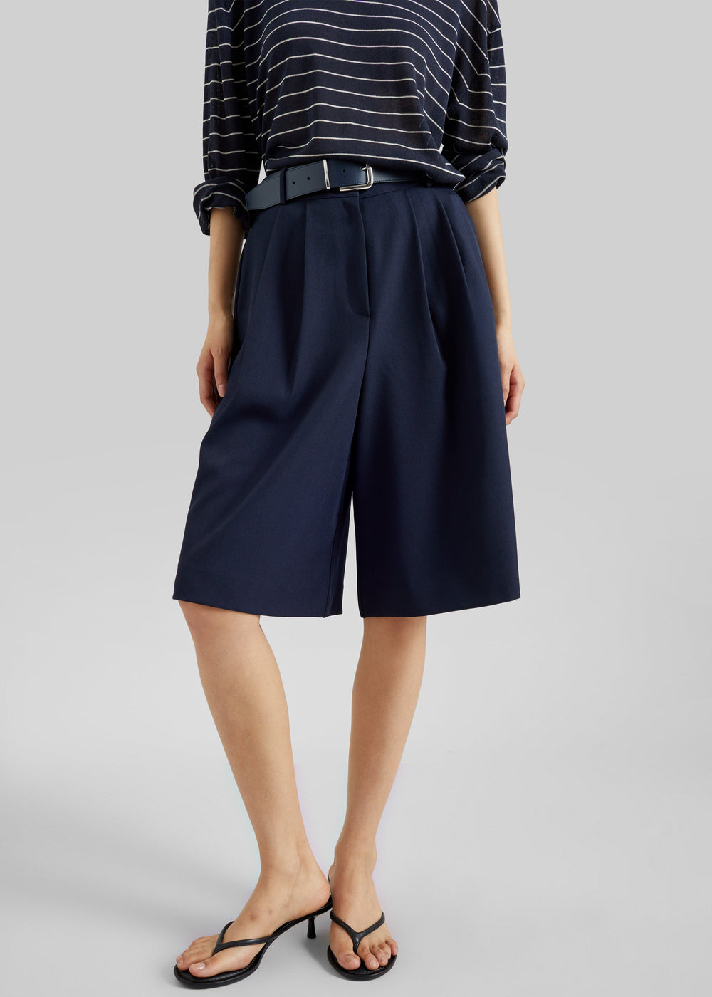 Martel Pleated Bermuda Shorts - Navy - 1