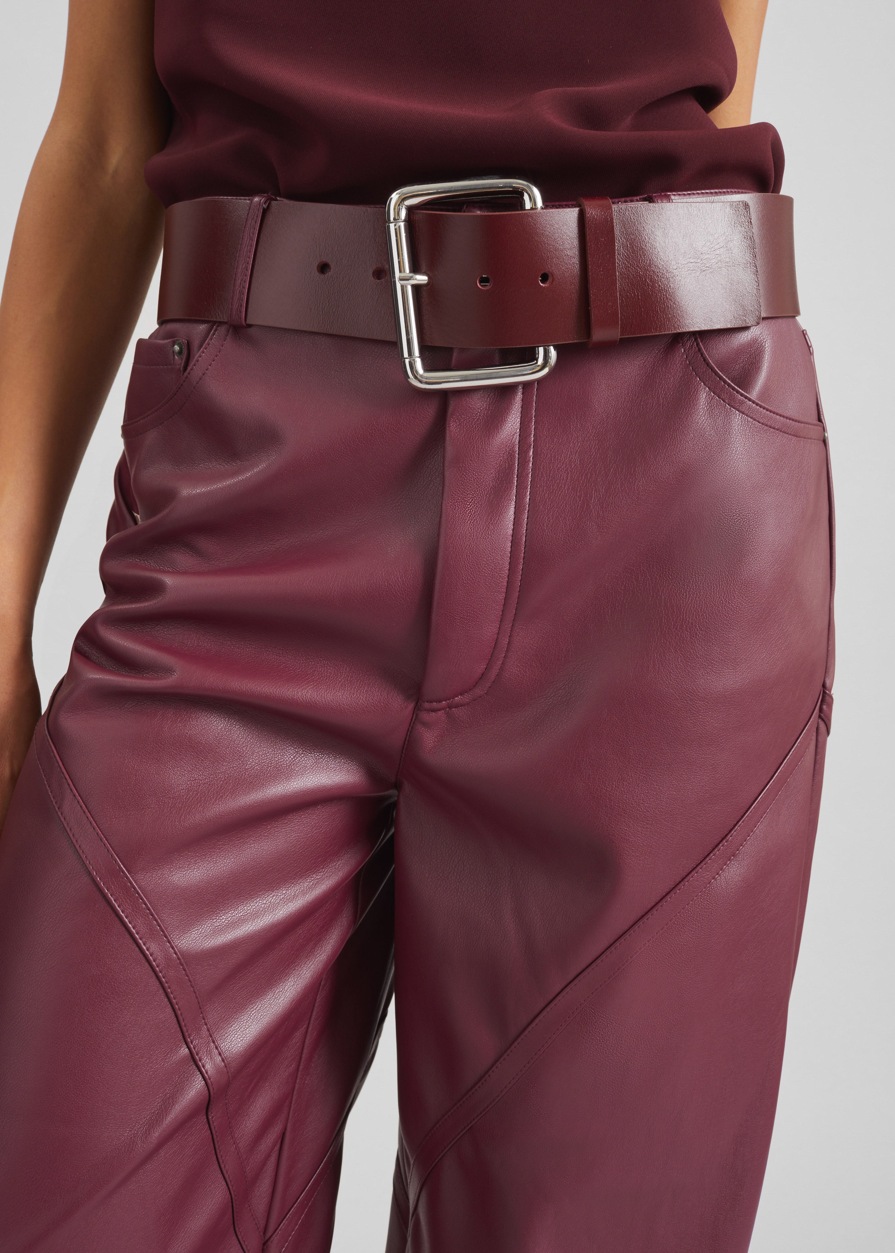 Marty Leather Belt - Burgundy/Silver - 3