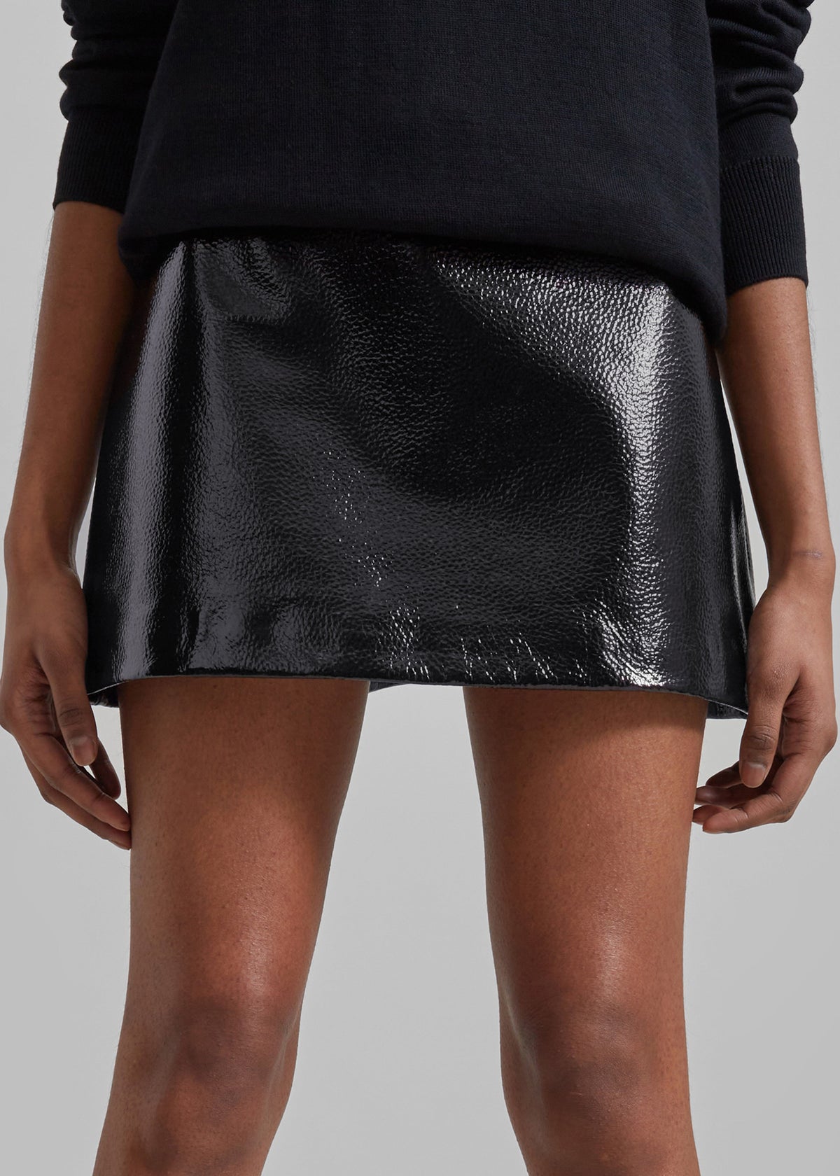 Mary Crackled Faux Leather Mini Skirt - Black - 5