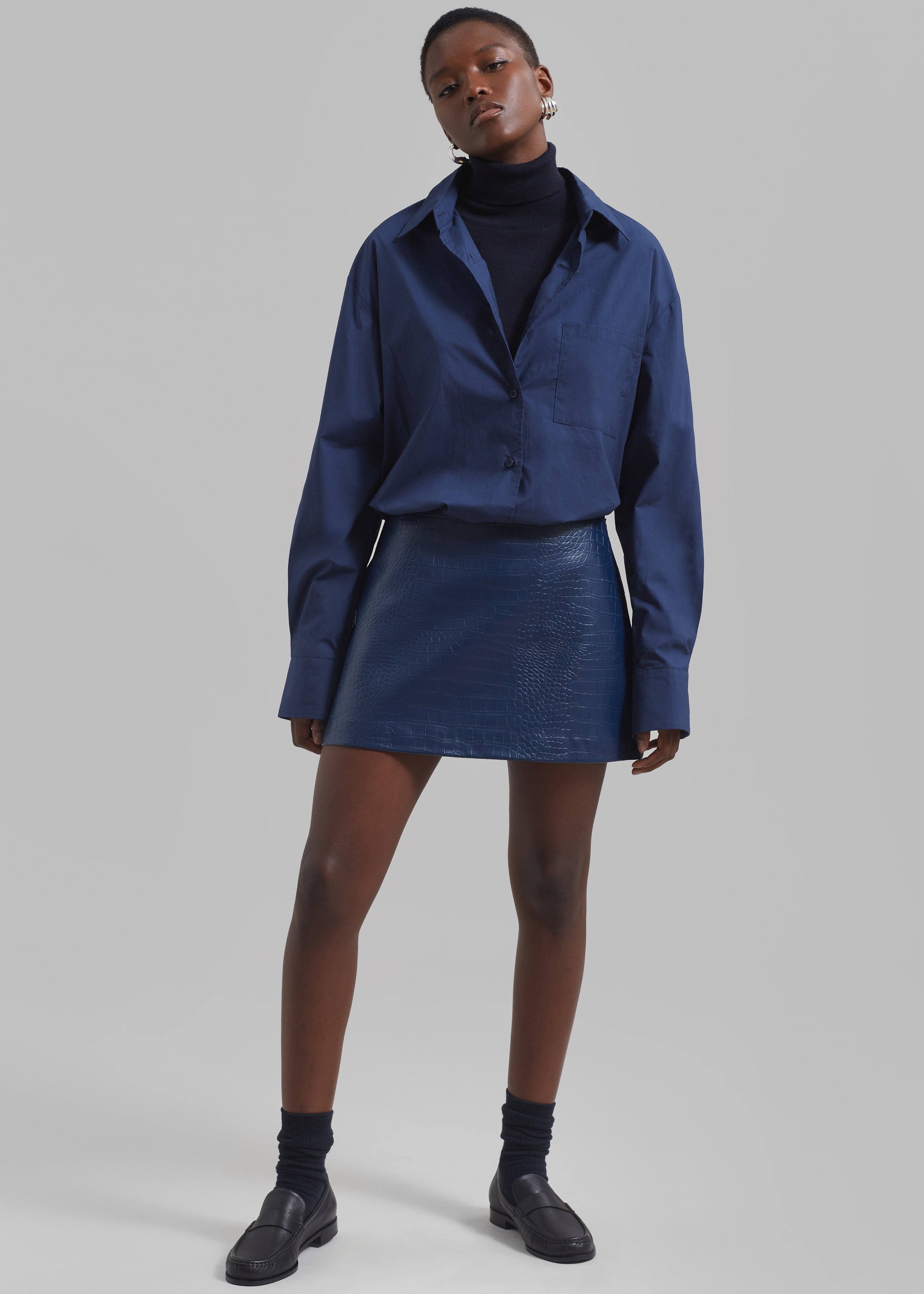 Mary Croc-Effect Mini Skirt - Blue - 3