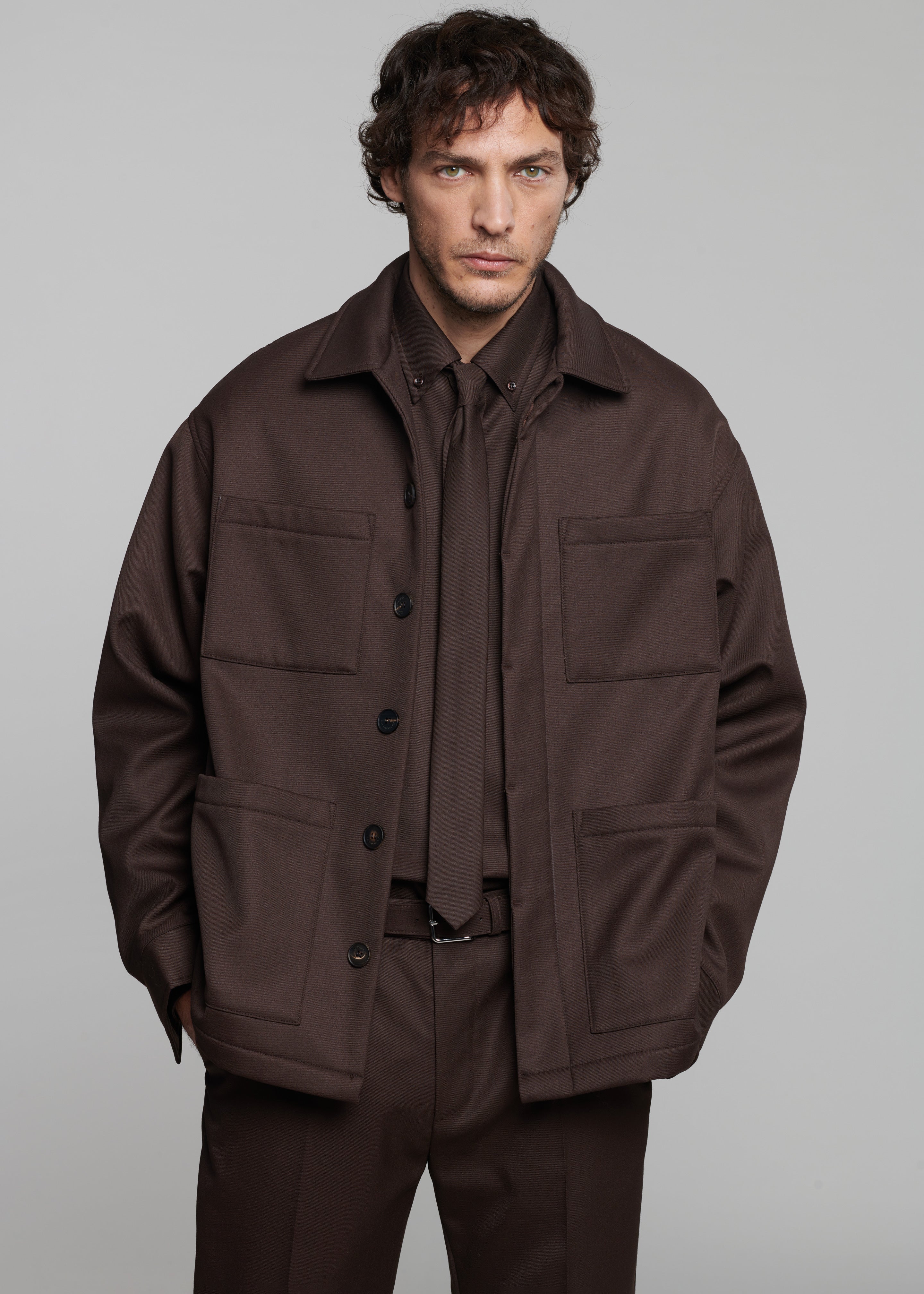 Mason Boxy Wool Jacket - Brown - 1