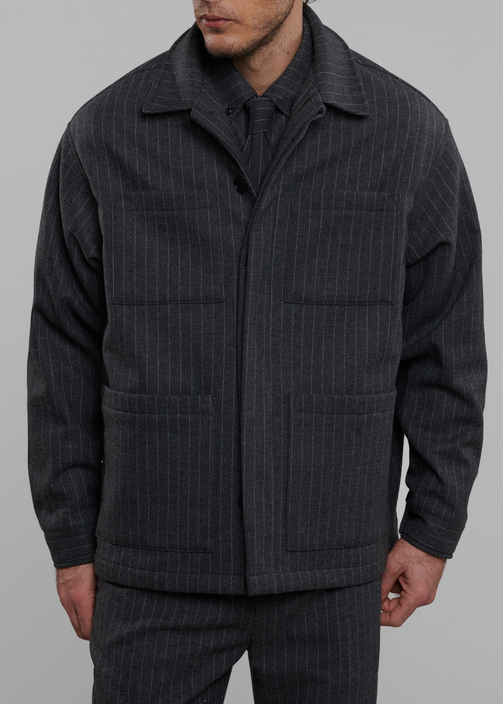 Mason Boxy Wool Jacket - Dark Grey/White Pinstripe - 1