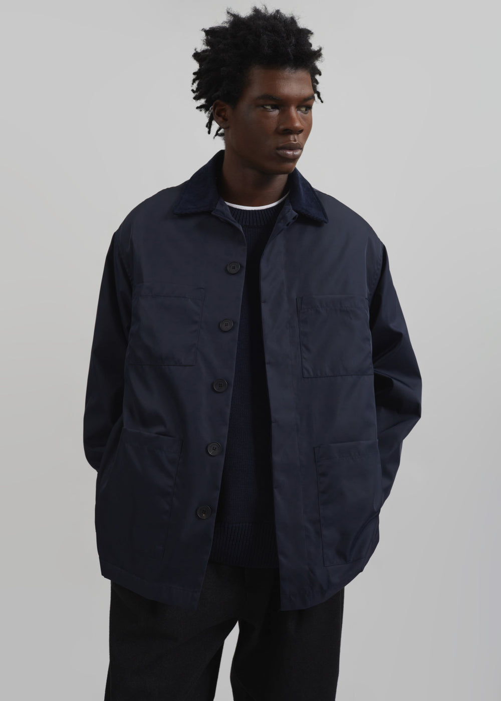 Mason Corduroy Collar Boxy Jacket - Navy