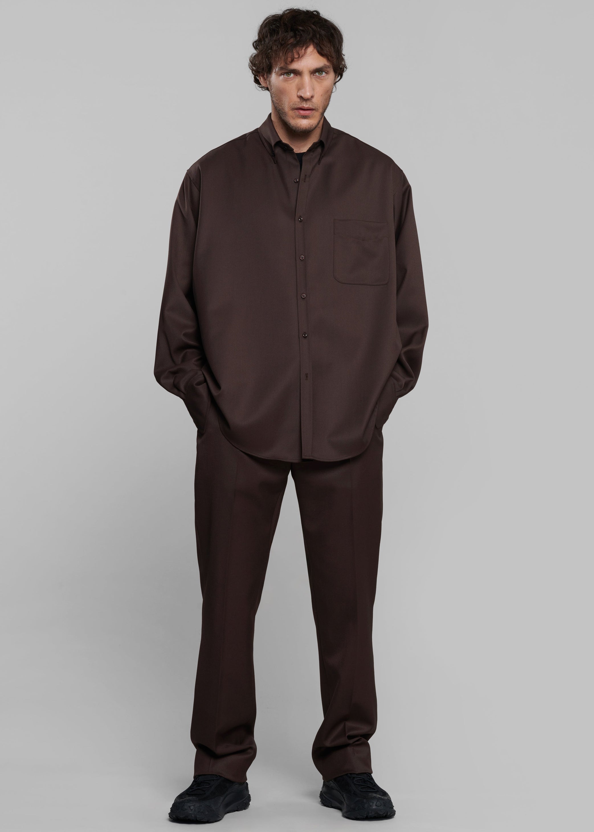 Shop the look image for Mason Wool Button Up Shirt - Brown
