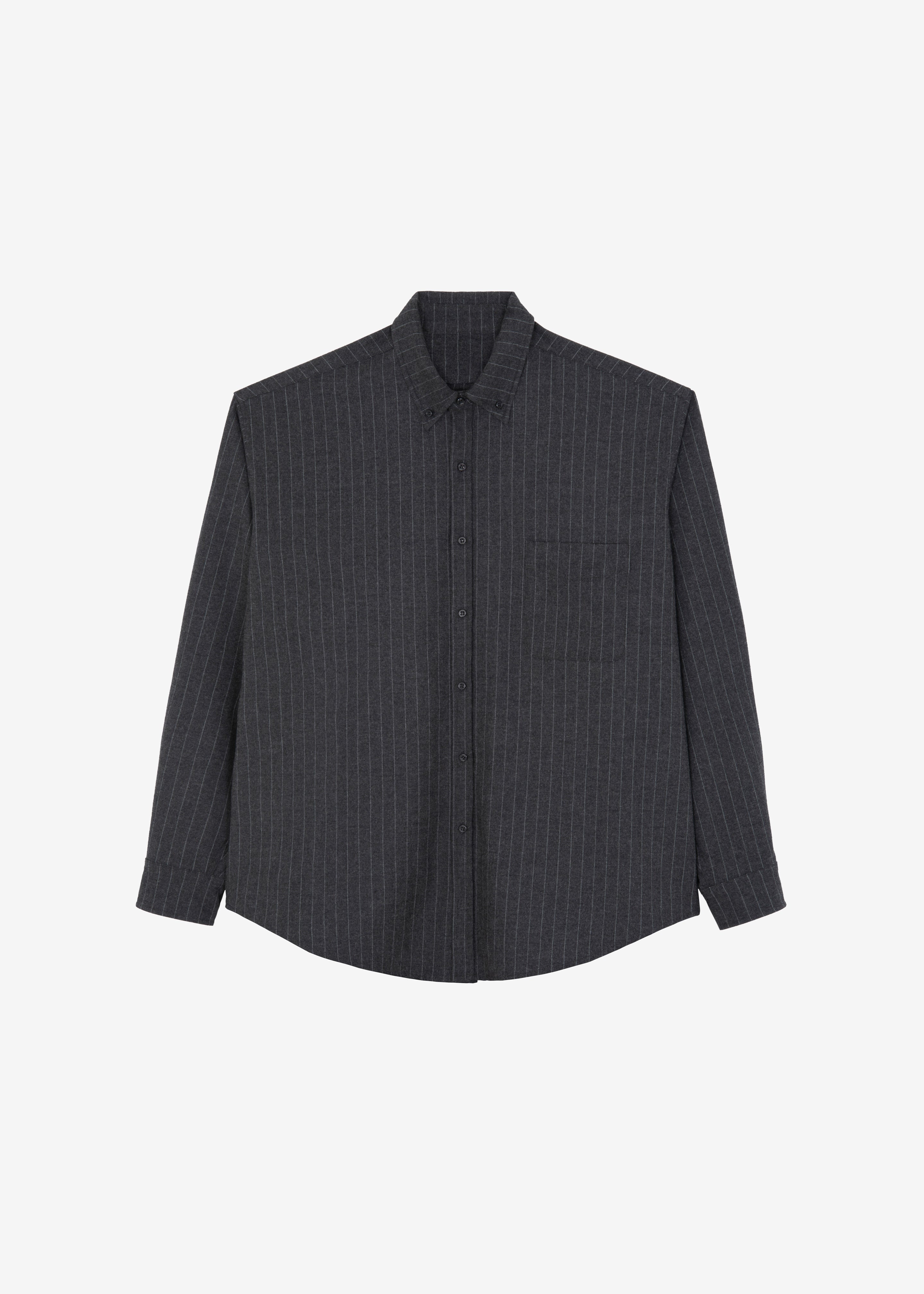 Mason Wool Button Up Shirt - Dark Grey/White Pinstripe - 8