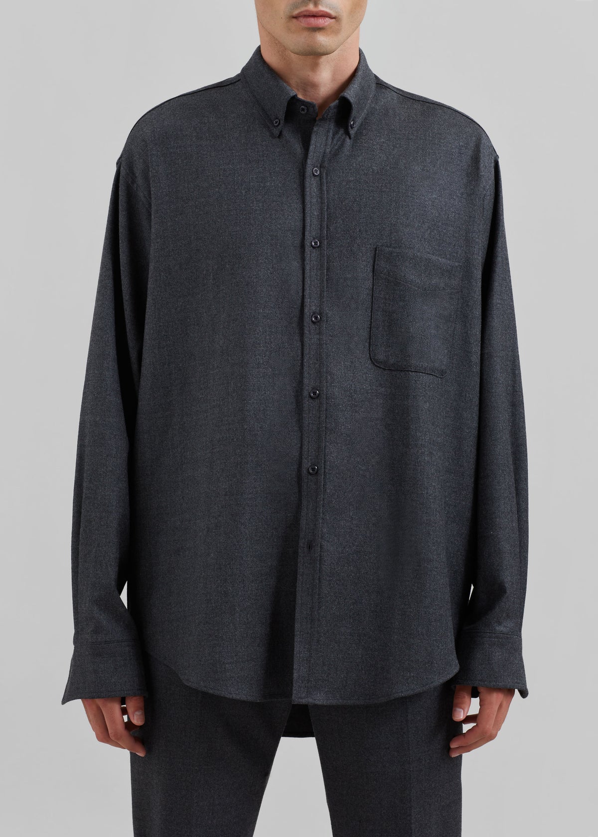 Mason Wool Flannel Button Up Shirt - Charcoal - 6