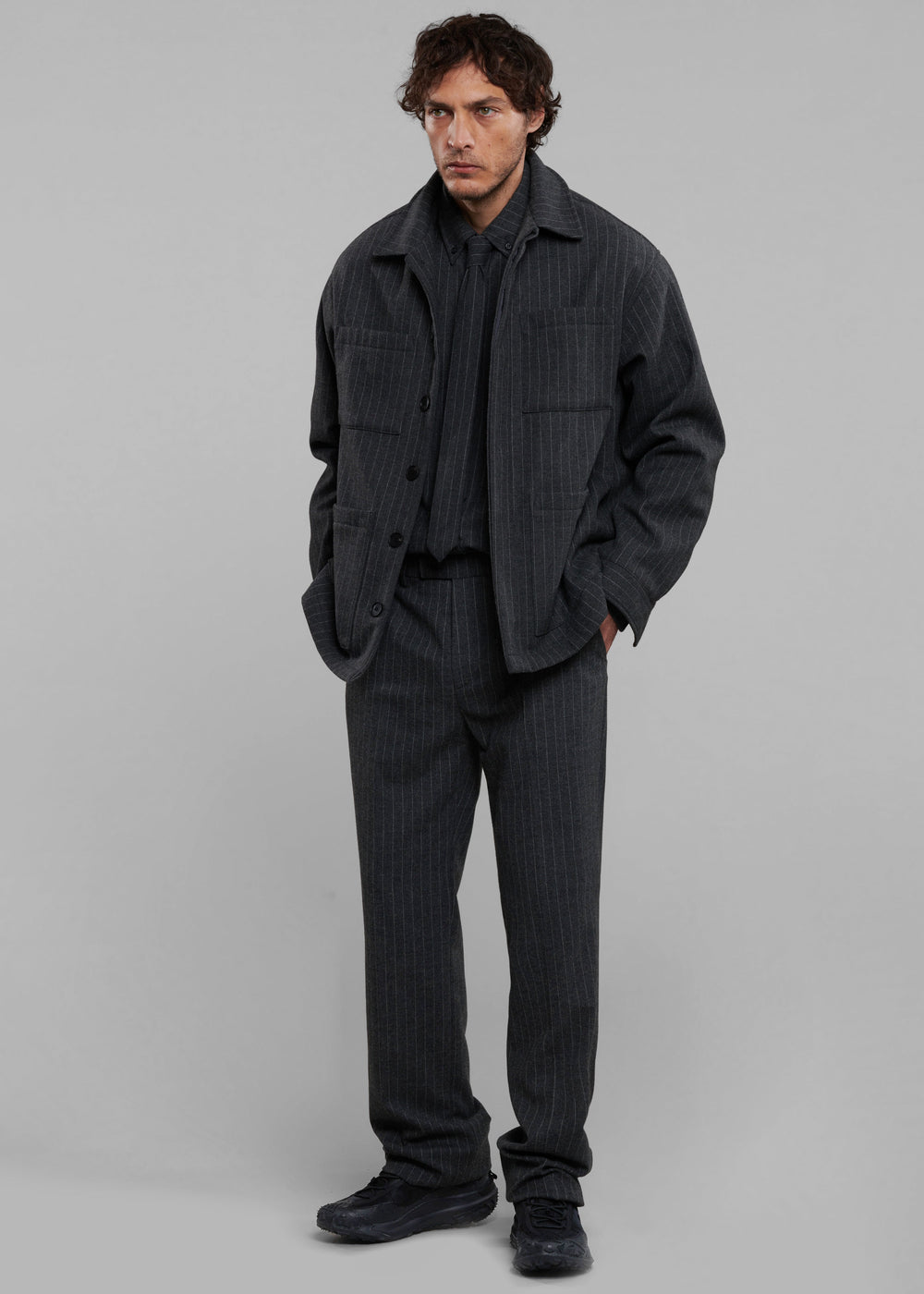 Mason Wool Trousers - Dark Grey/White Pinstripe - 1