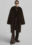 Matera Collarless Faux Fur Coat - Brown