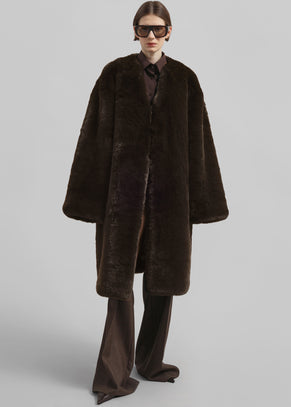 Matera Collarless Faux Fur Coat - Brown