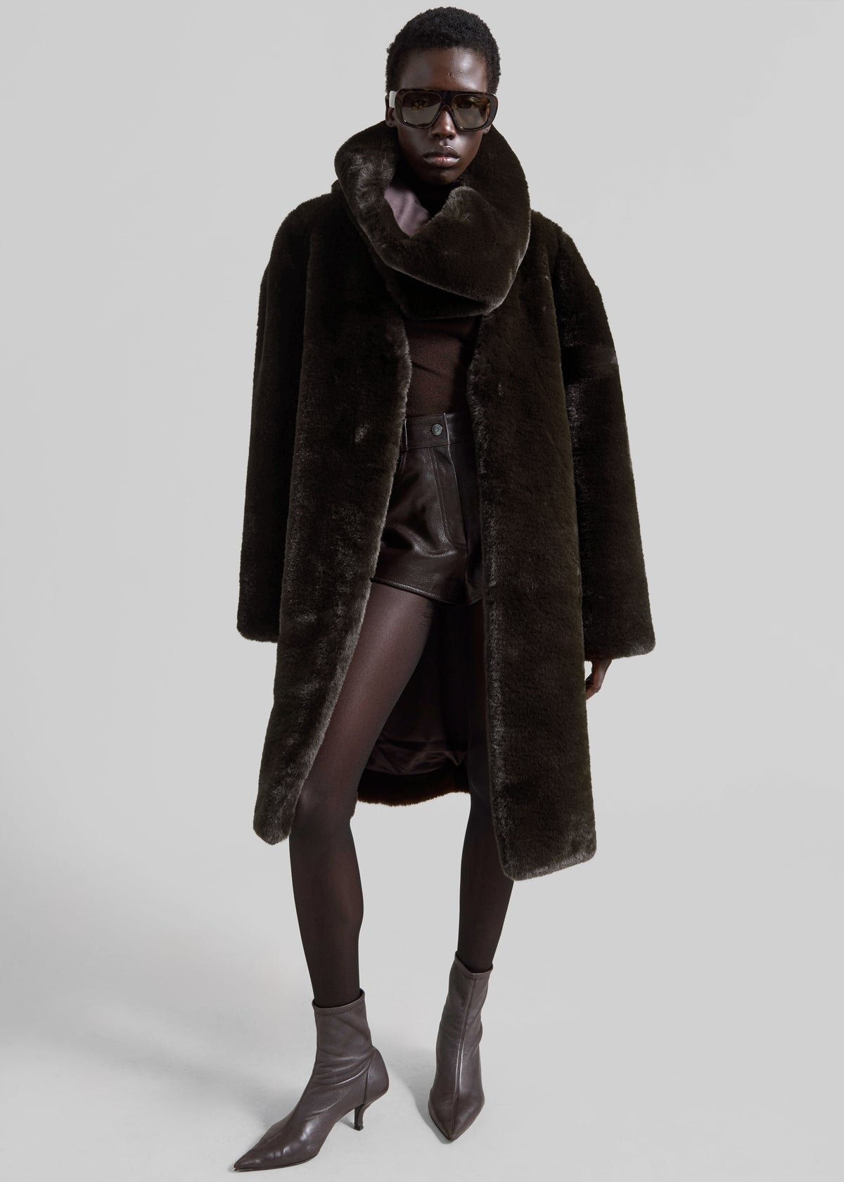 Matera Collarless Faux Fur Coat - Brown - 5