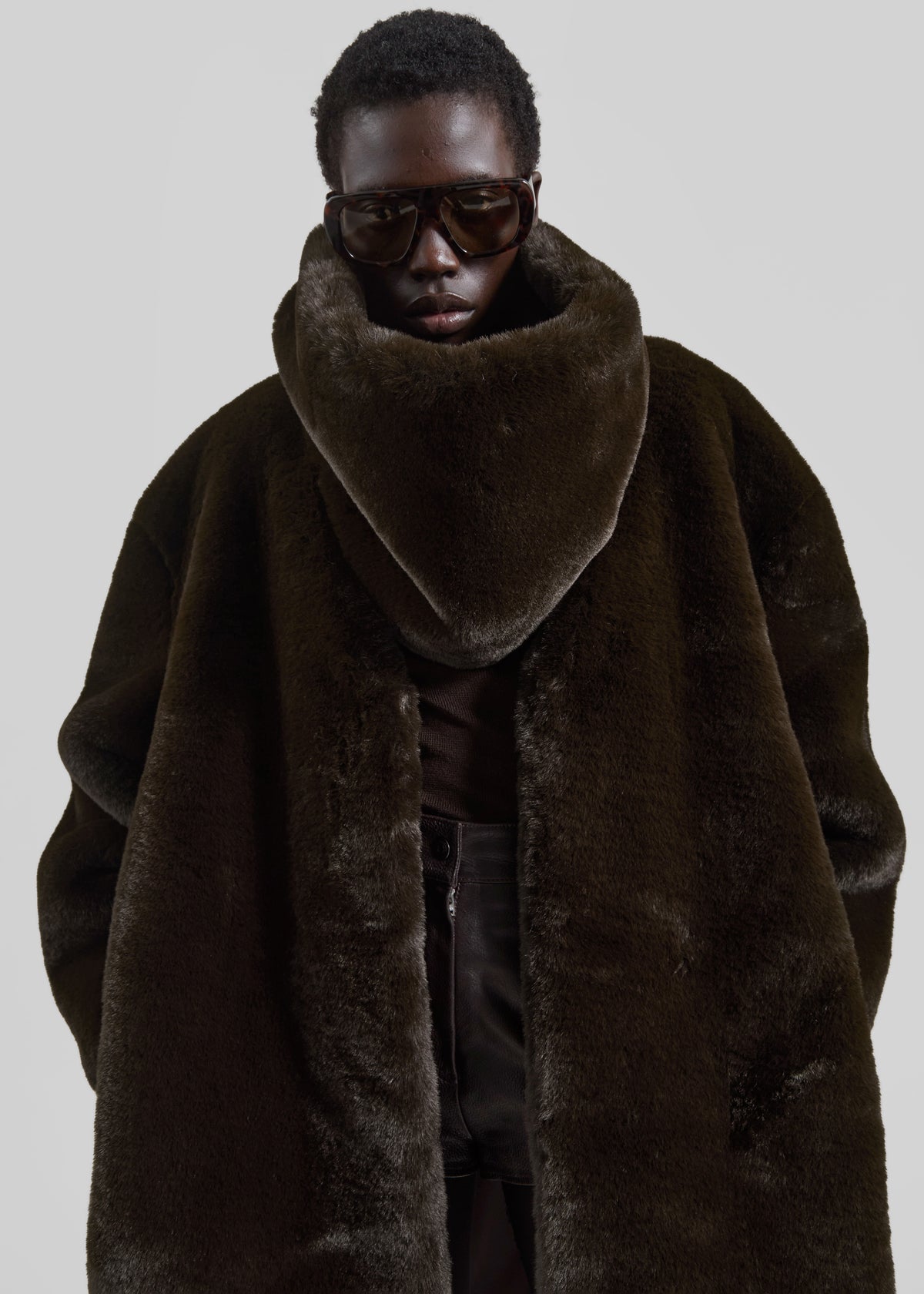 Matera Collarless Faux Fur Coat - Brown - 4