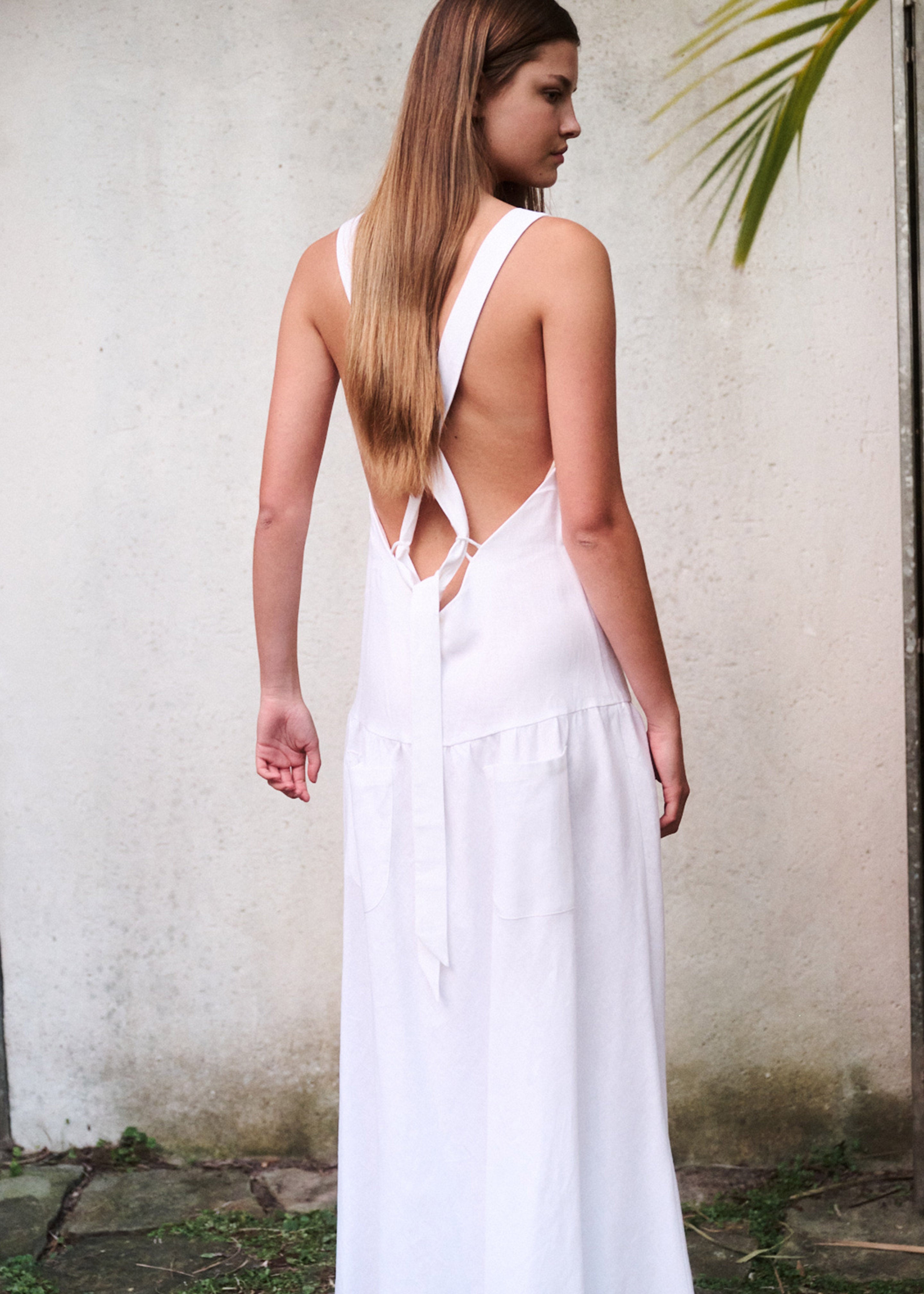 Matin Athena Cross Back Linen Dress - White - 6