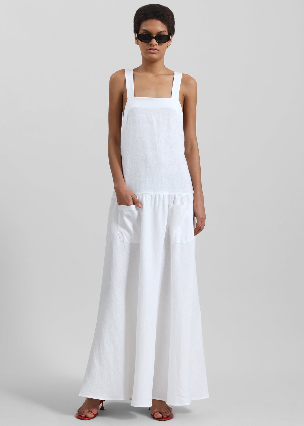 Matin Athena Cross Back Linen Dress - White - 5