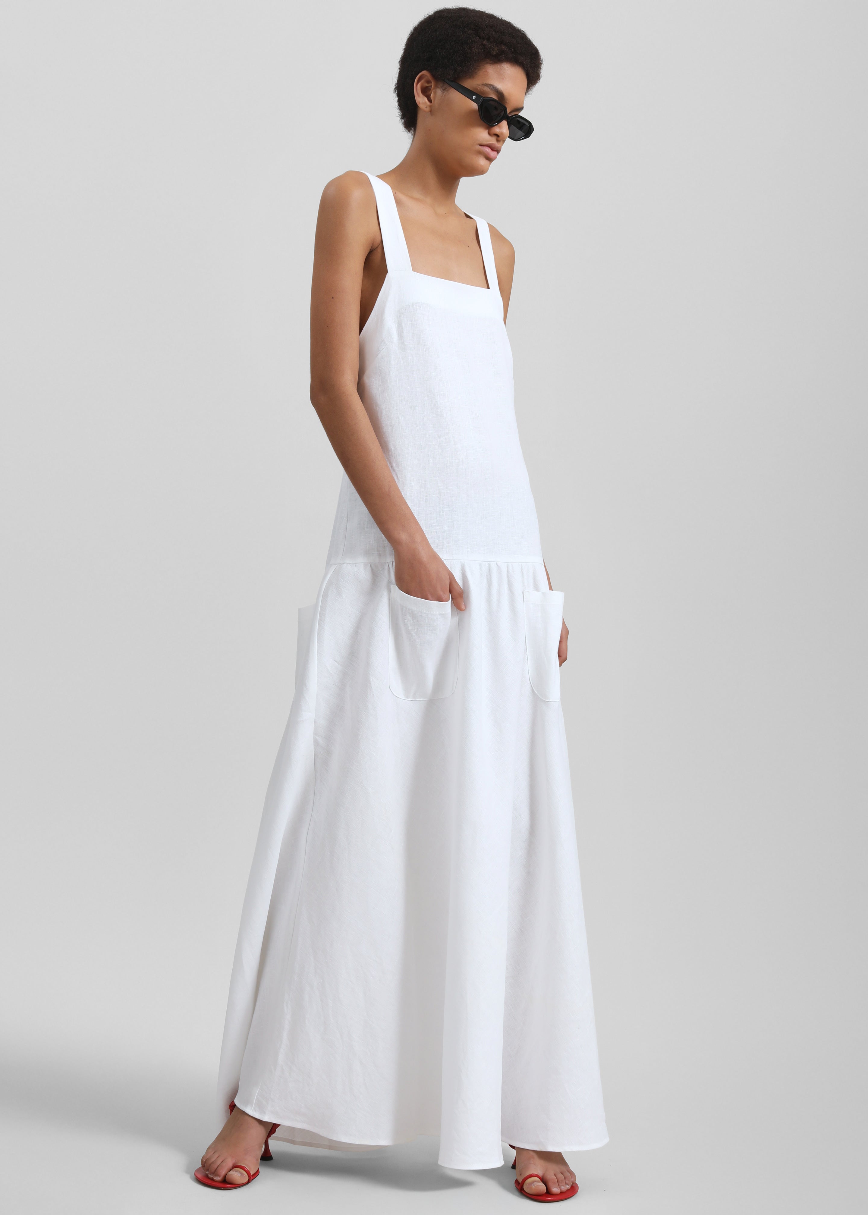 Matin Athena Cross Back Linen Dress - White - 1