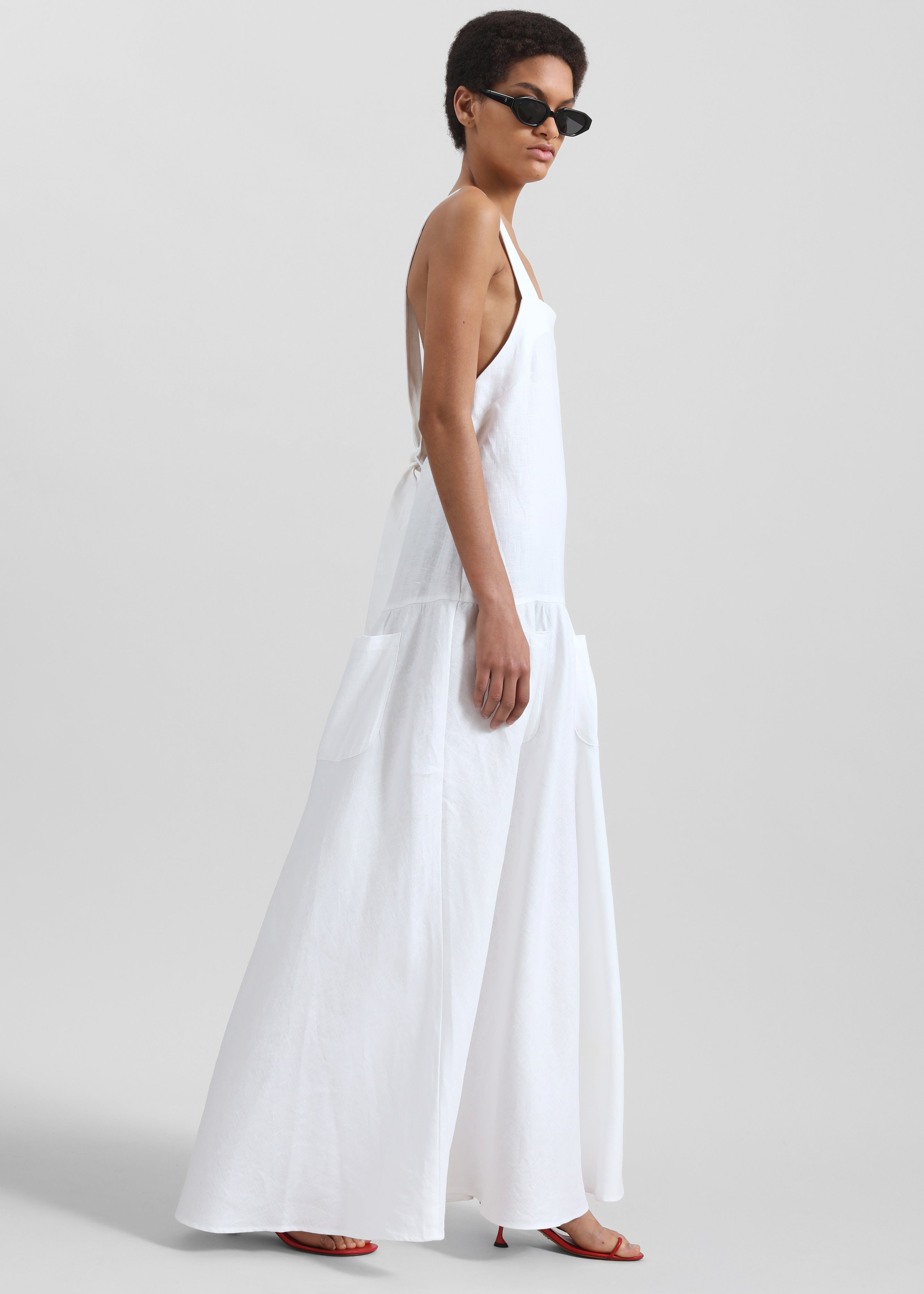 Matin Athena Cross Back Linen Dress - White - 3