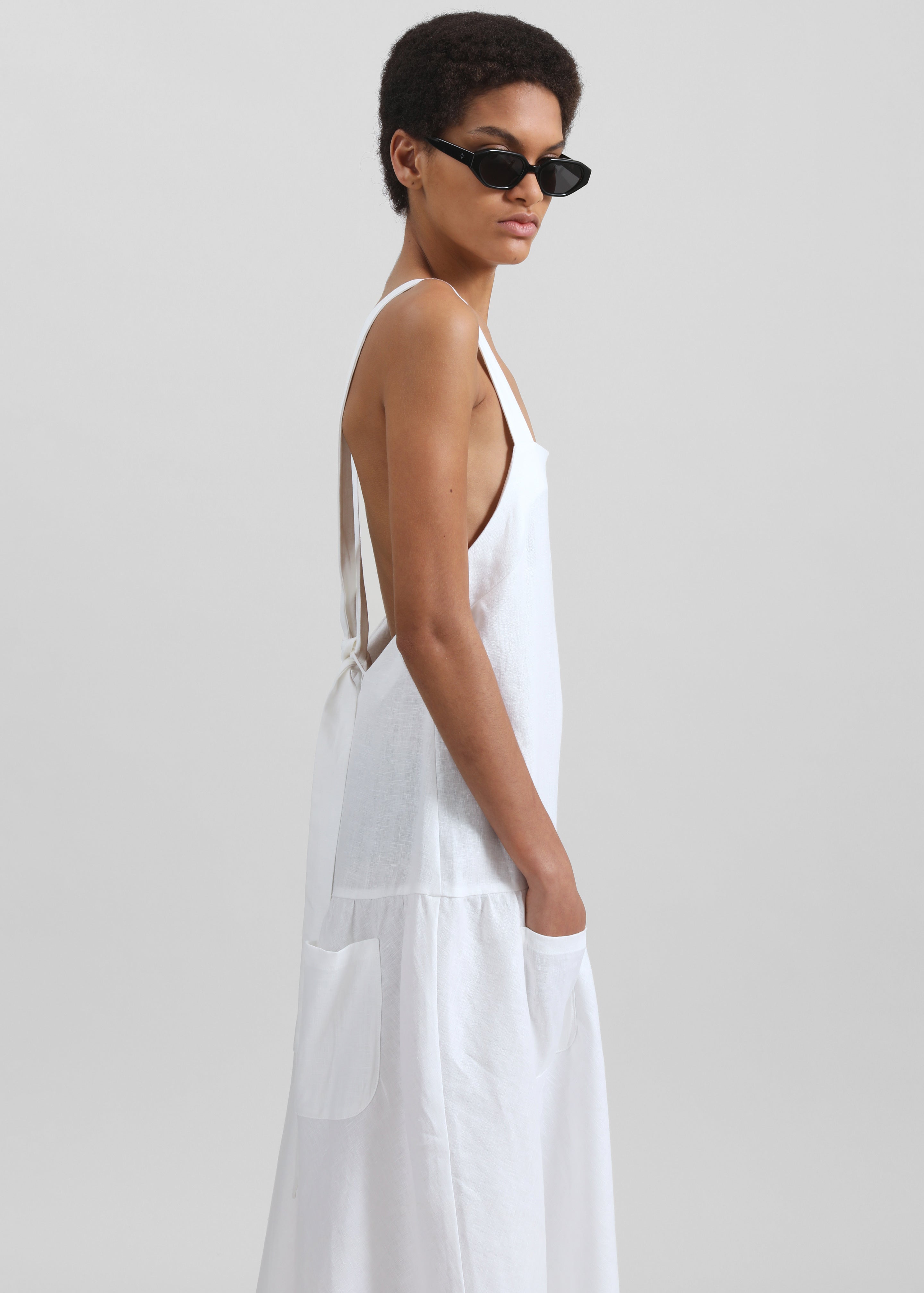 Matin Athena Cross Back Linen Dress - White - 4
