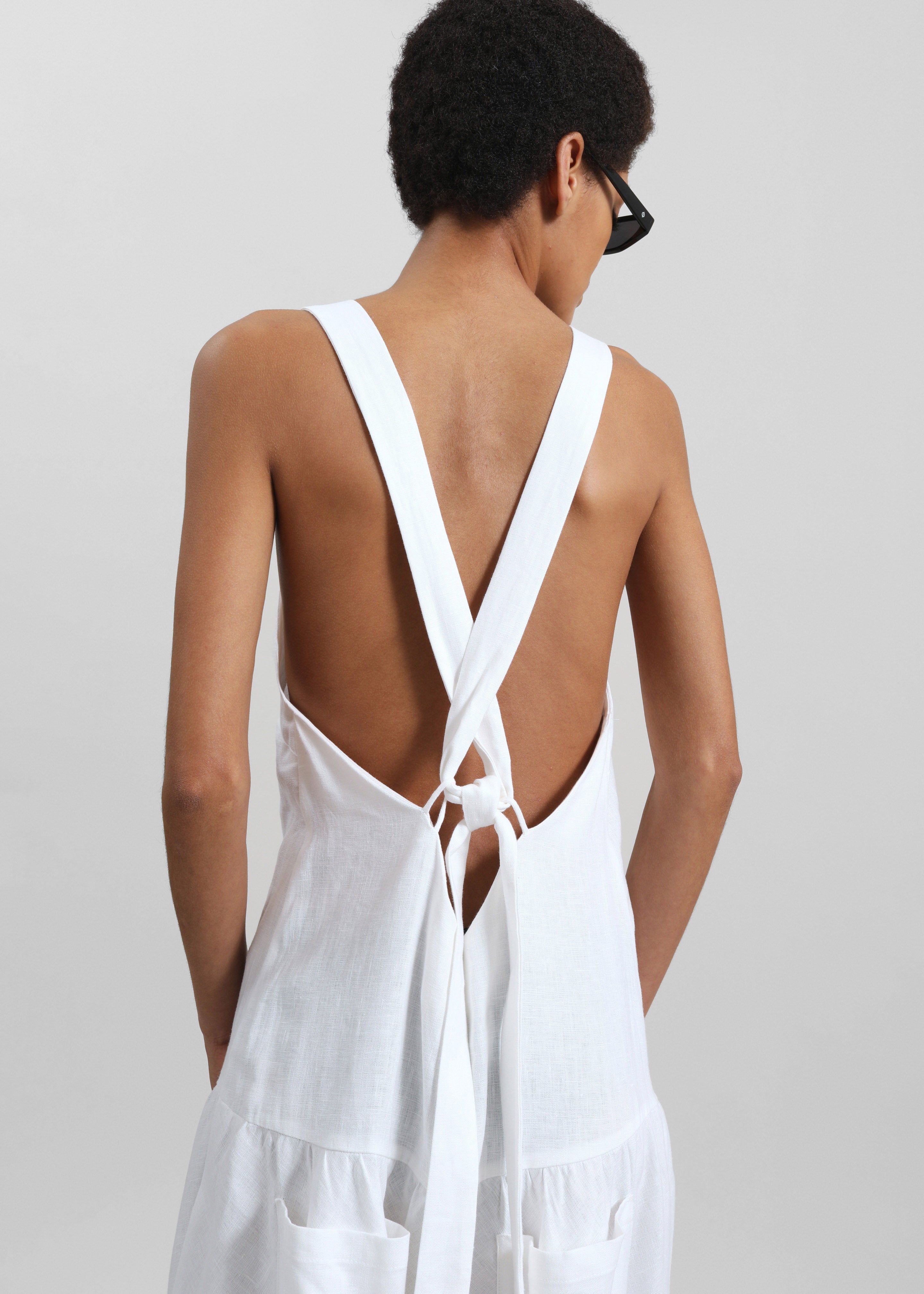 Matin Athena Cross Back Linen Dress - White - 2