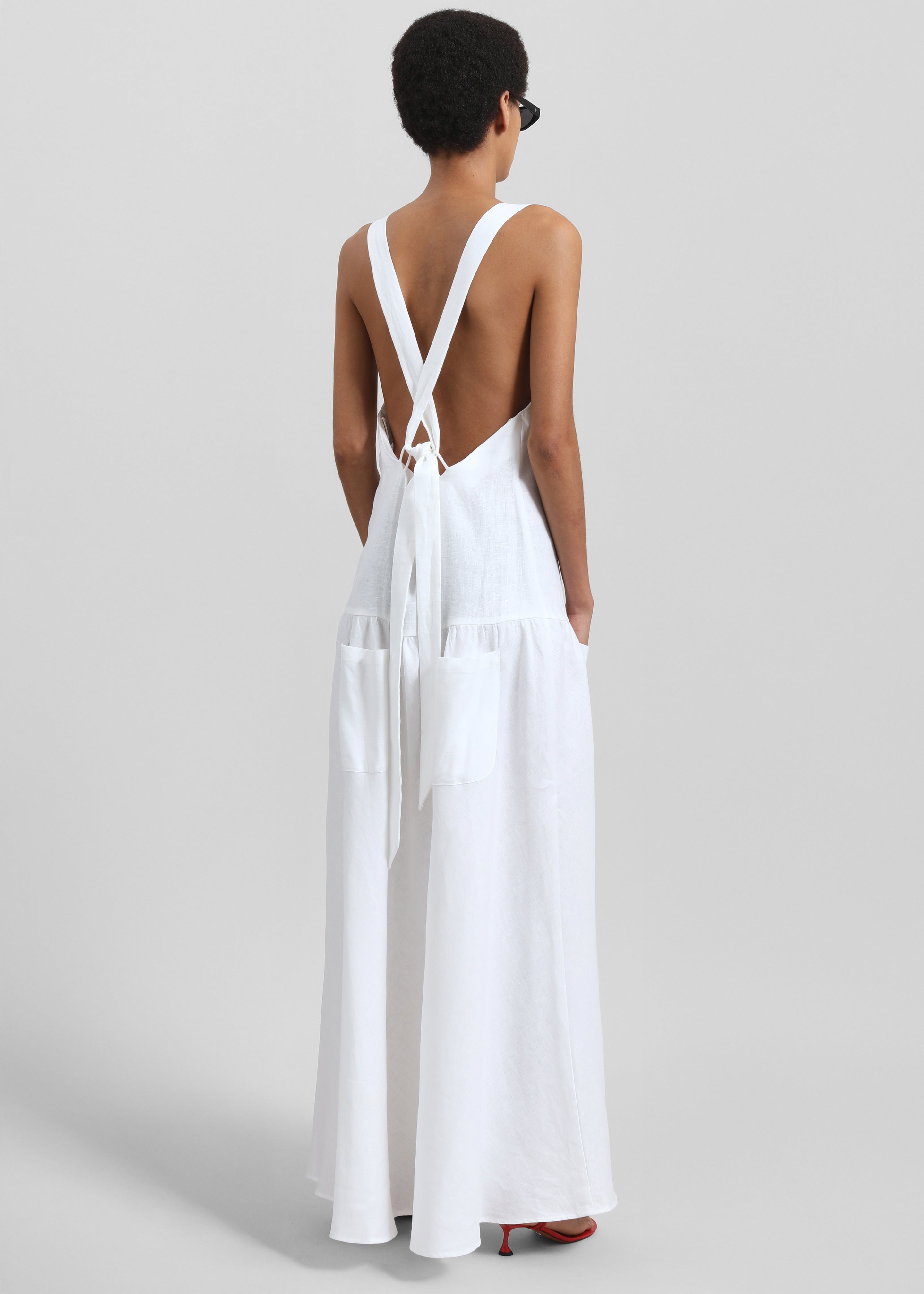 Matin Athena Cross Back Linen Dress - White - 7