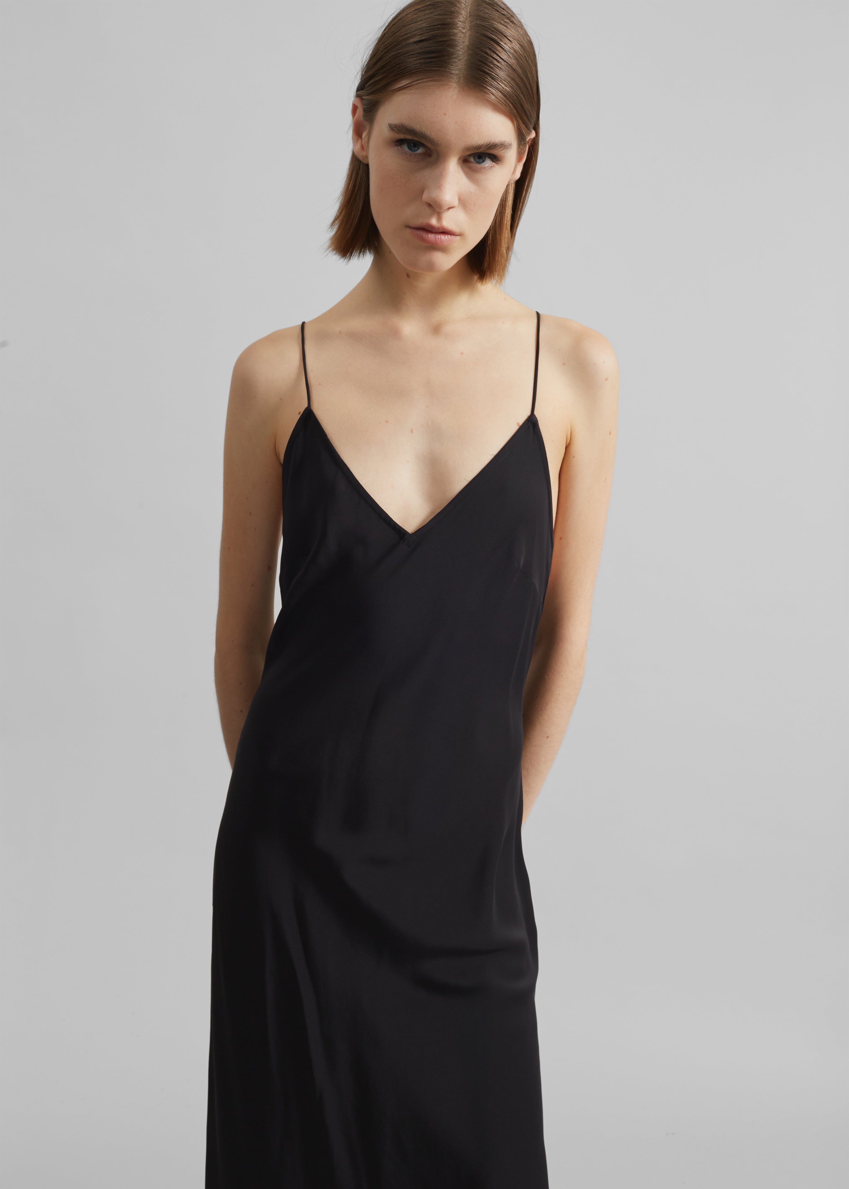 Matin Silk Bias Dress - Black - 3