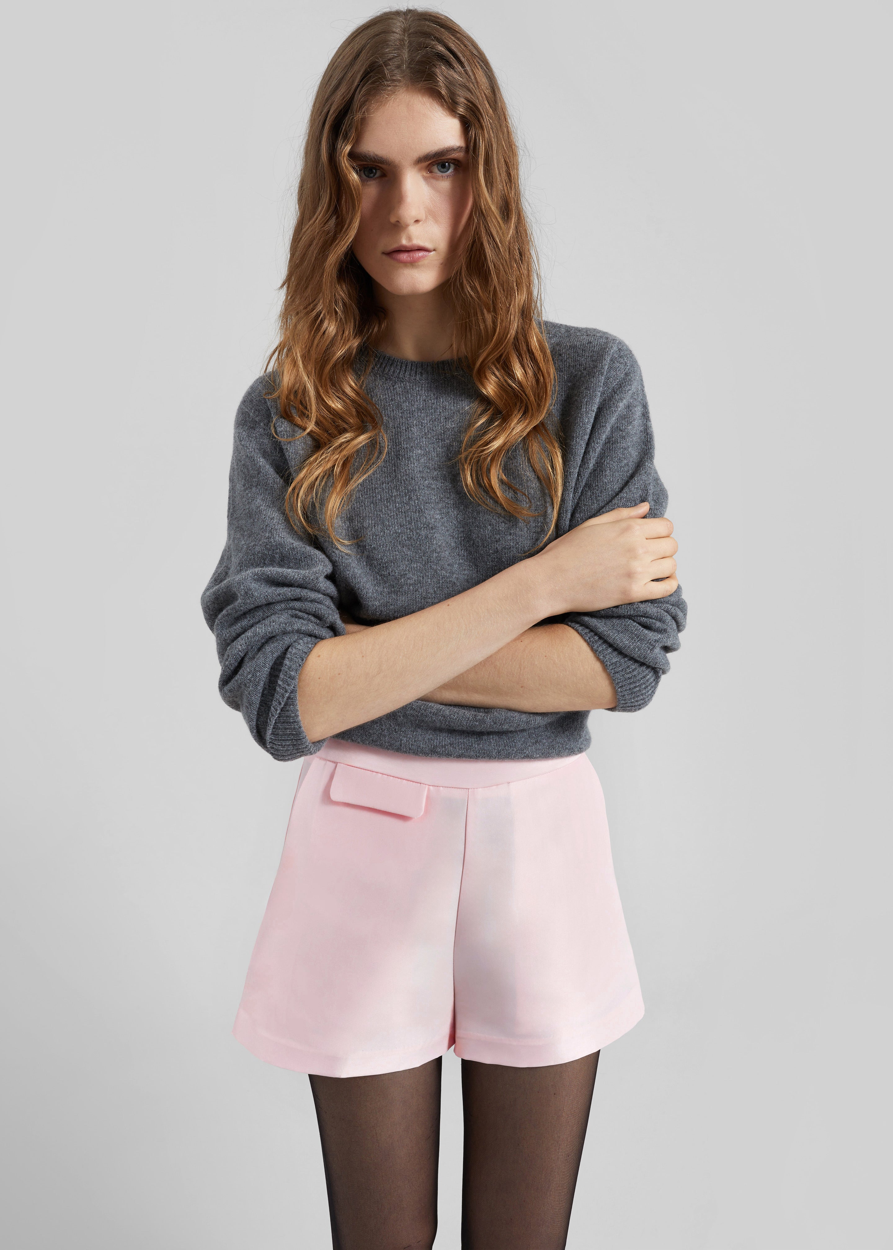 Matin Silk Satin Short Shorts - Palest Pink - 3