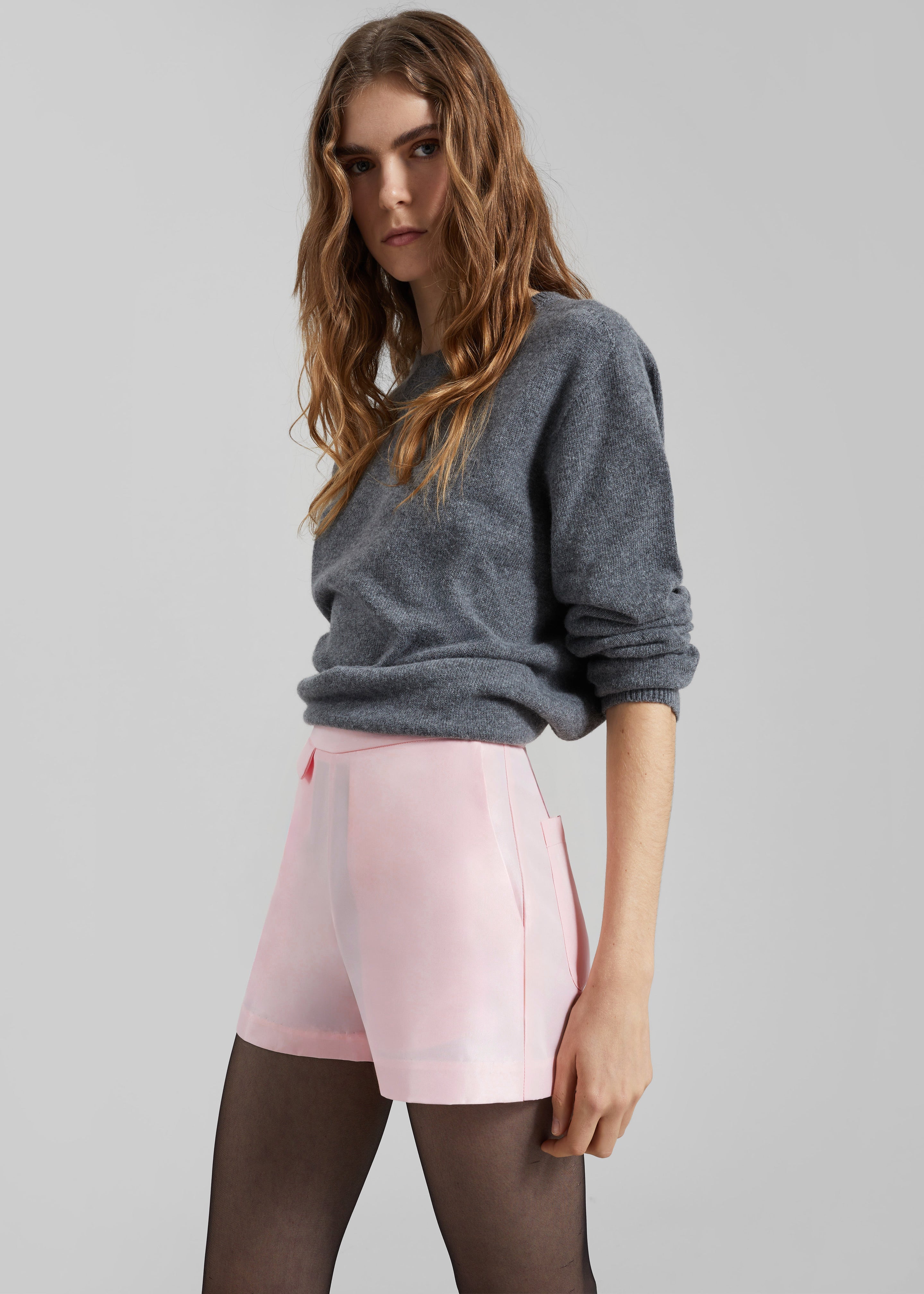 Matin Silk Satin Short Shorts - Palest Pink - 5