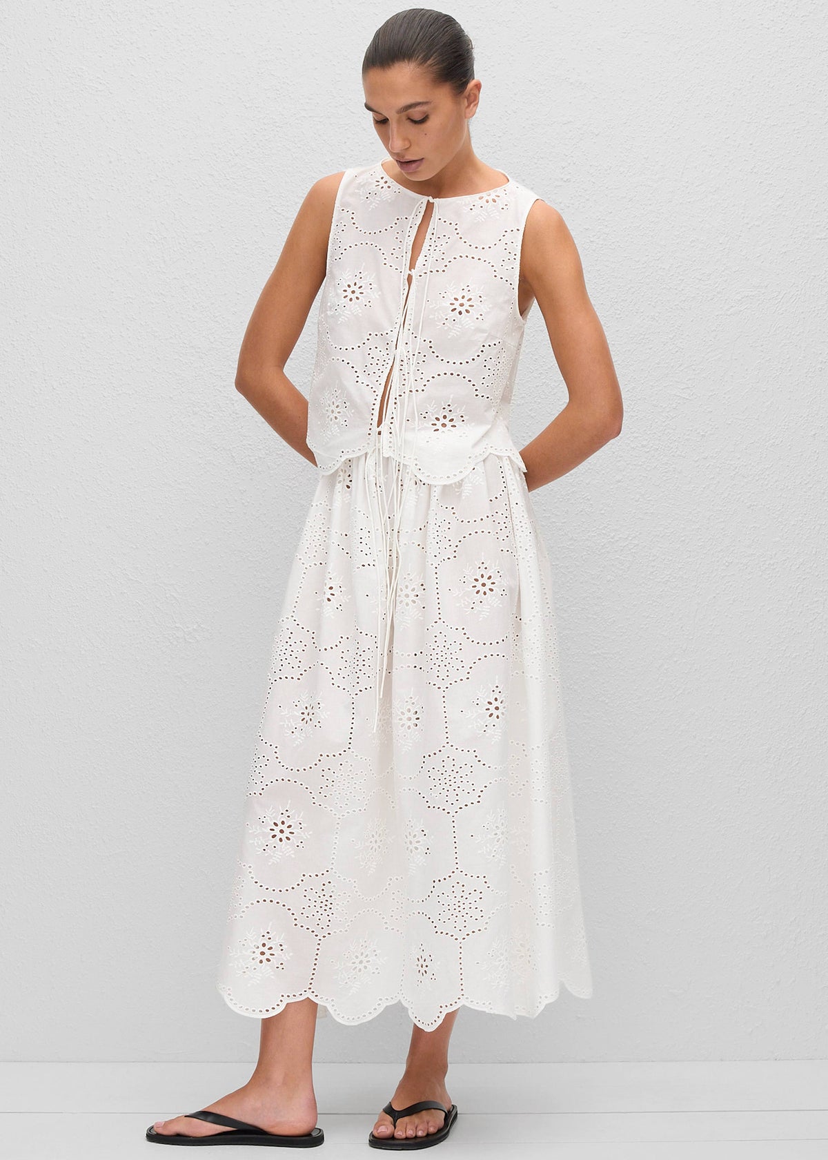 Matteau Broderie Tie Blouse - White - 12