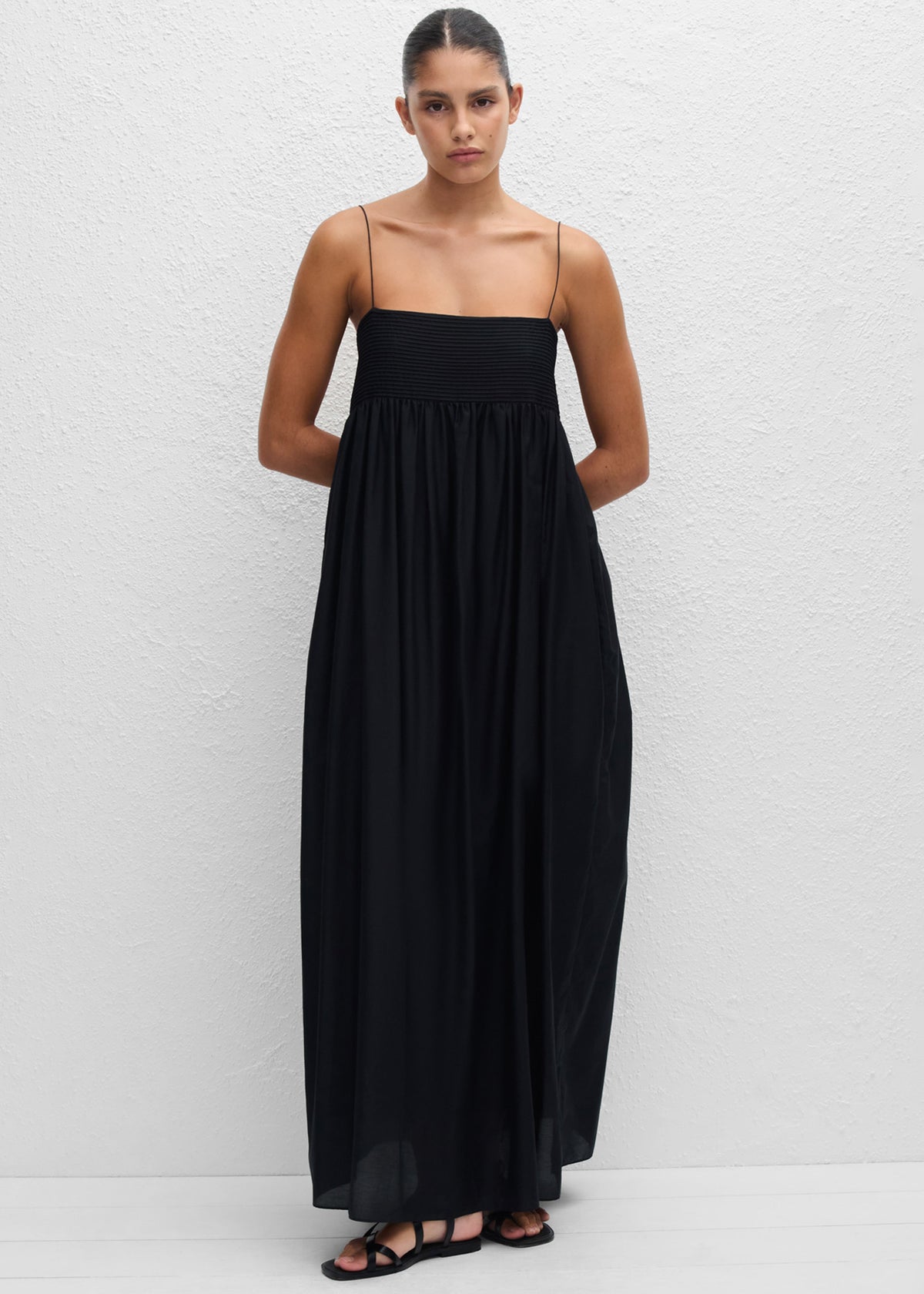 Matteau Empire Pintuck Bodice Dress - Black - 5