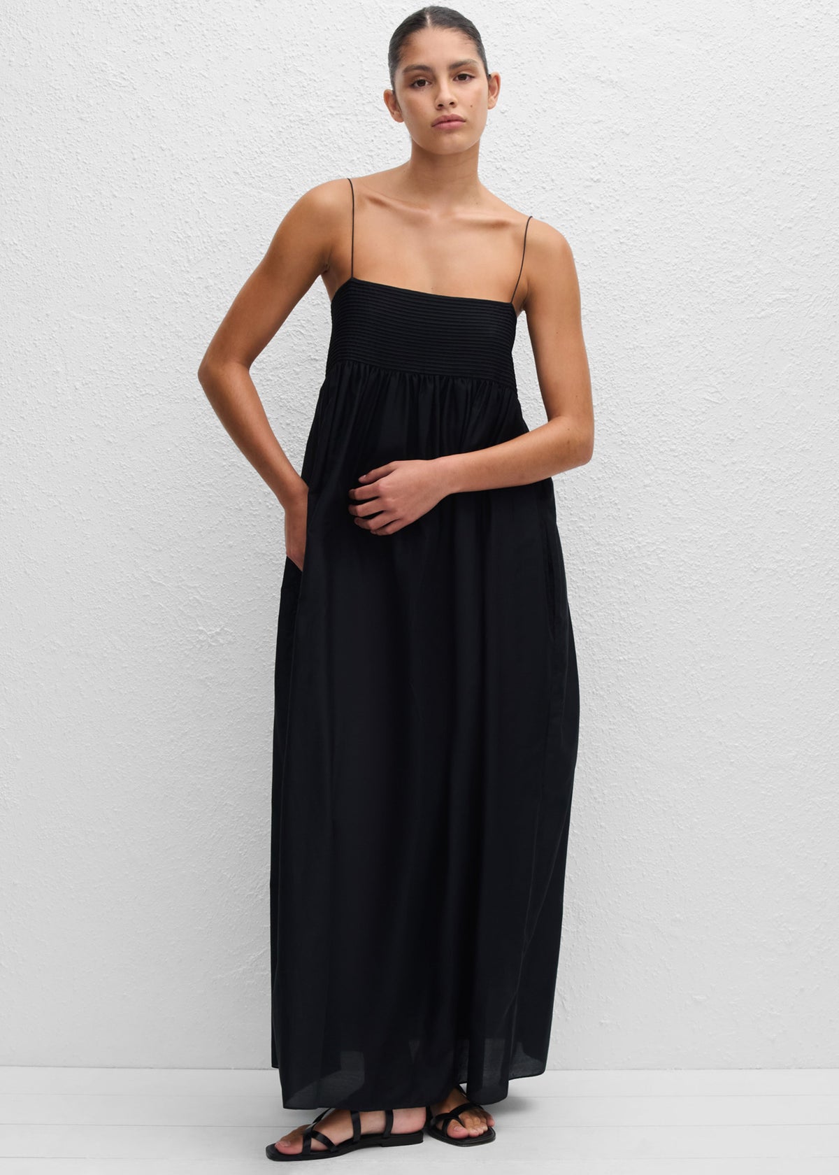 Matteau Empire Pintuck Bodice Dress - Black - 6