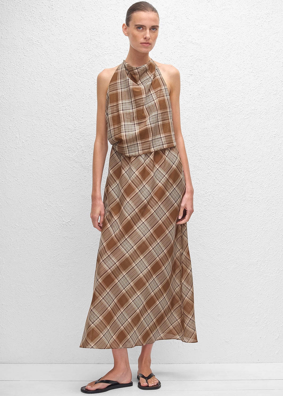 Matteau Layered Halter Midi Dress - Picnic Plaid - 1