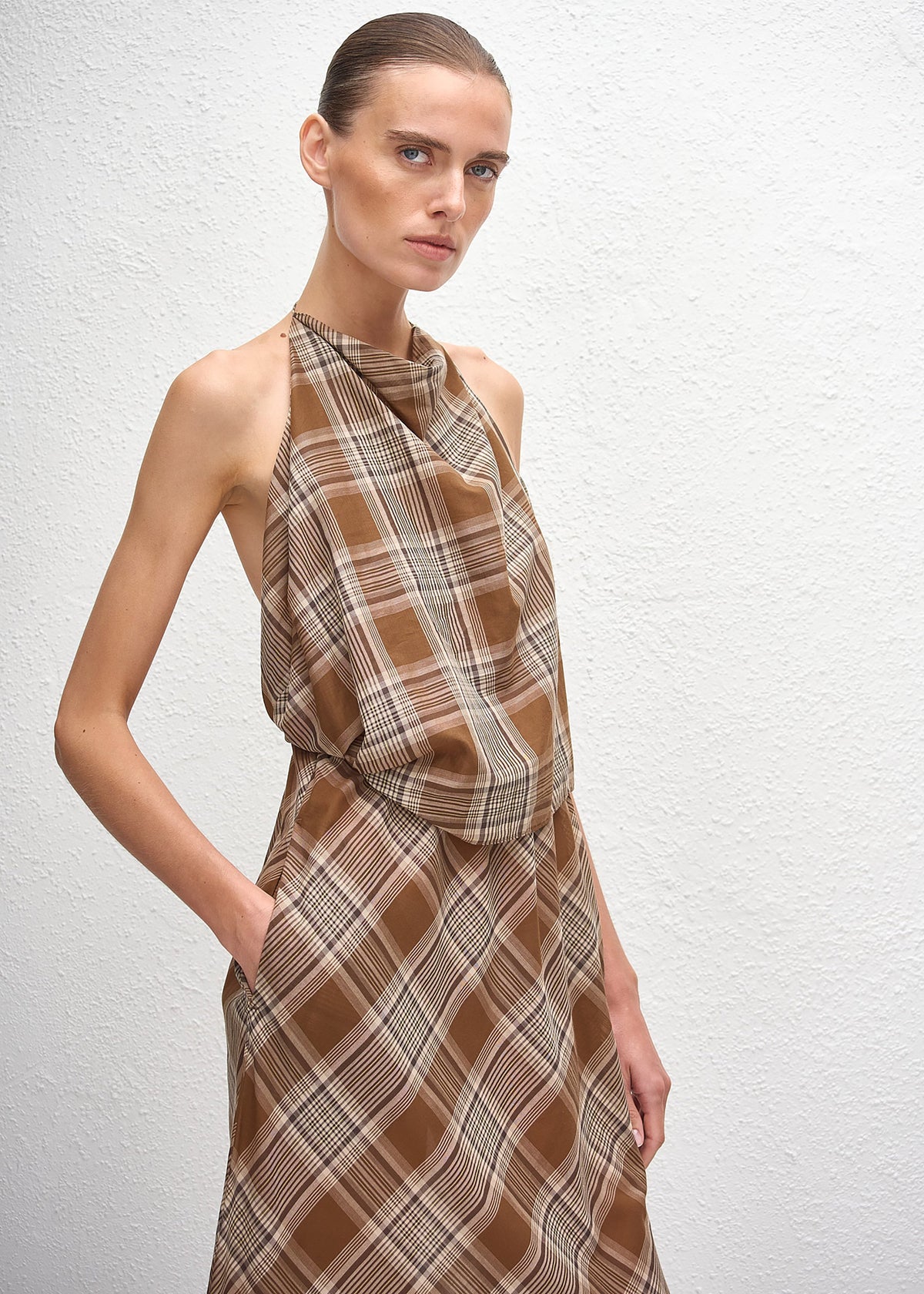 Matteau Layered Halter Midi Dress - Picnic Plaid - 3